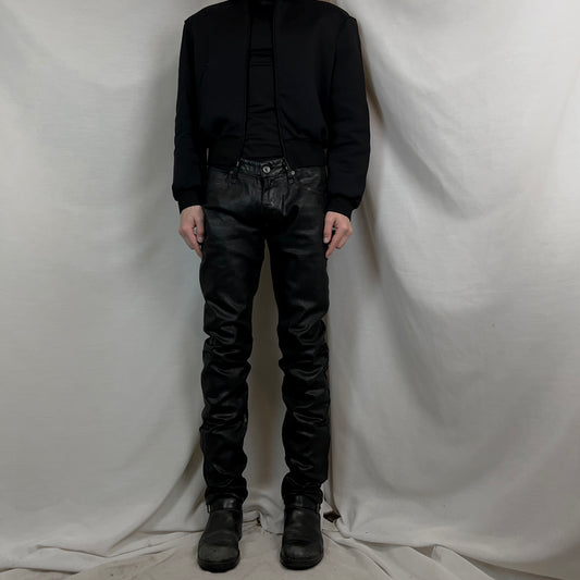 Dirk Bikkembergs Leather Waist Waxed Jeans - AW08