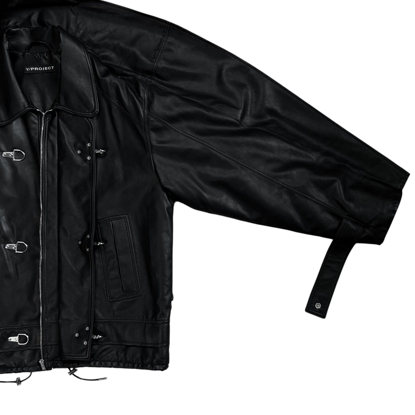 Y/Project Distorted Shoulder Fireman Buckle Faux Leather Jacket - AW20