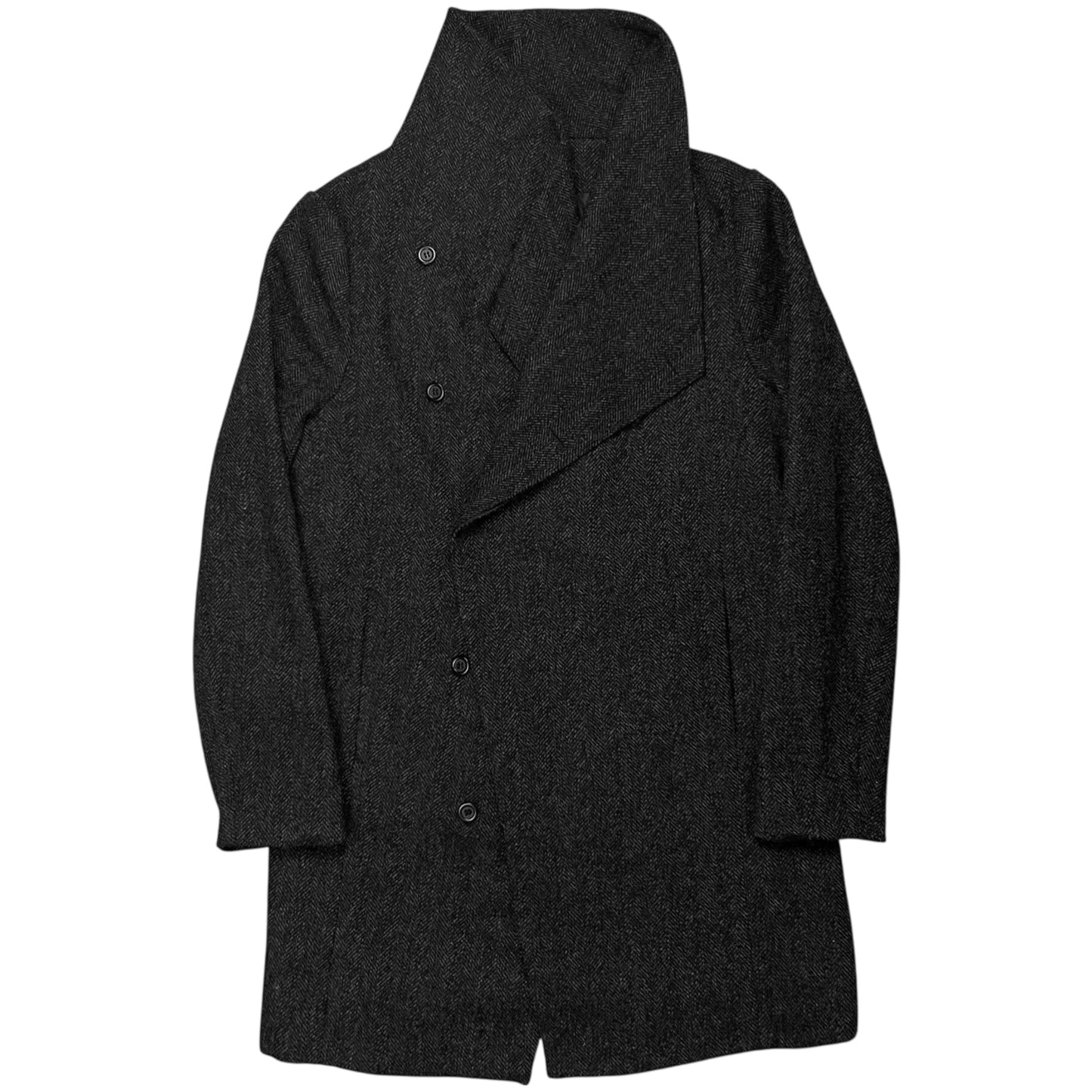 Ann Demeulemeester Asymmetric Drape Collar Wool Overcoat - AW14