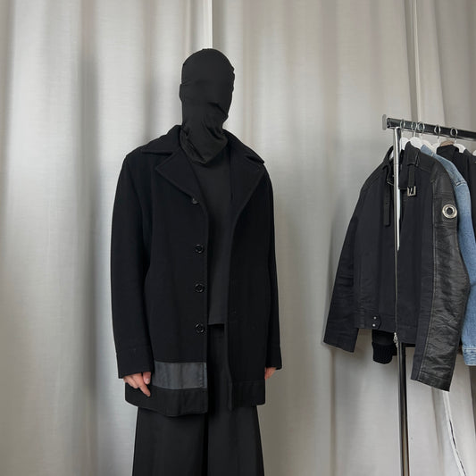 Dirk Bikkembergs Leather Stripe Wool Coat