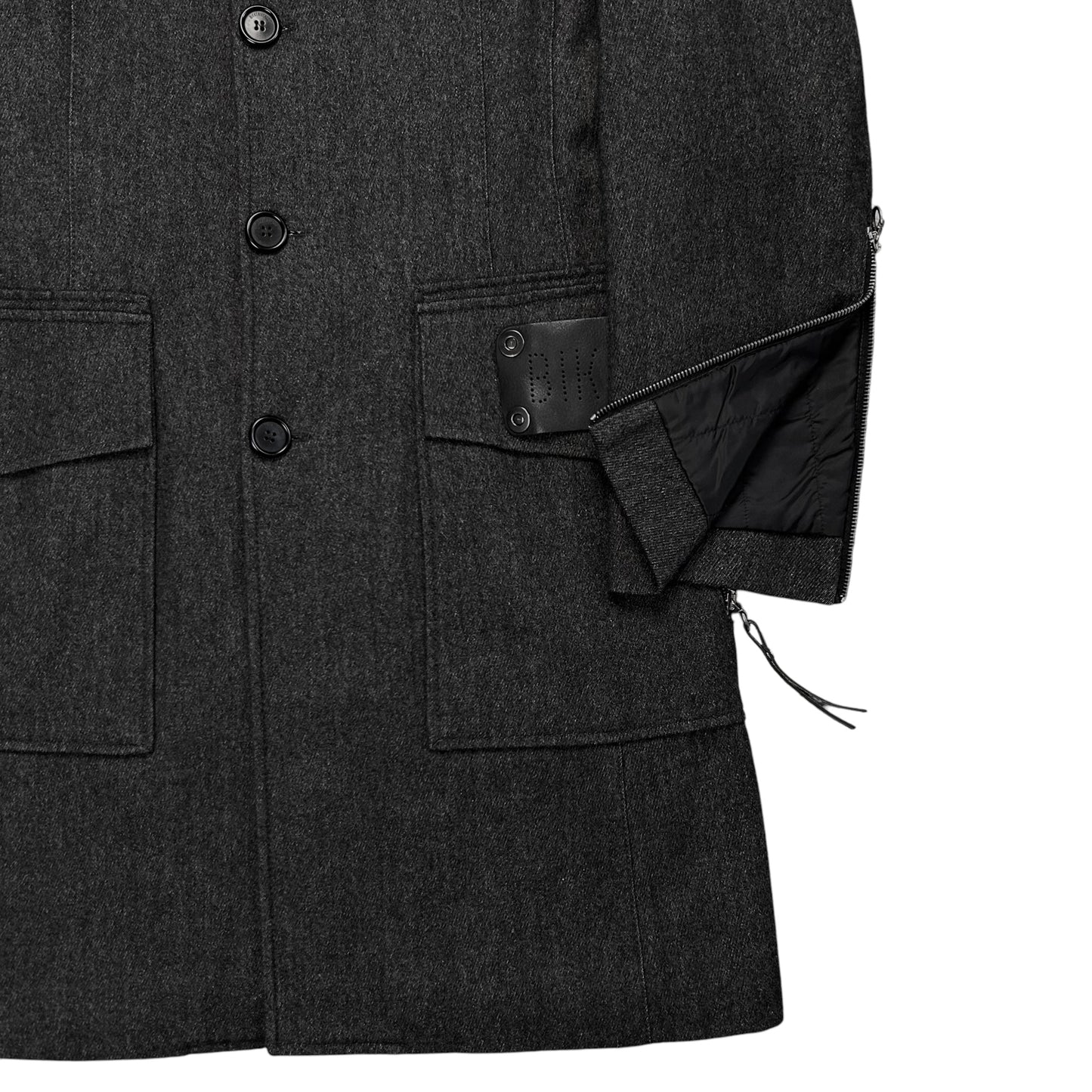 Dirk Bikkembergs Zipped Leather Patch Wool Coat