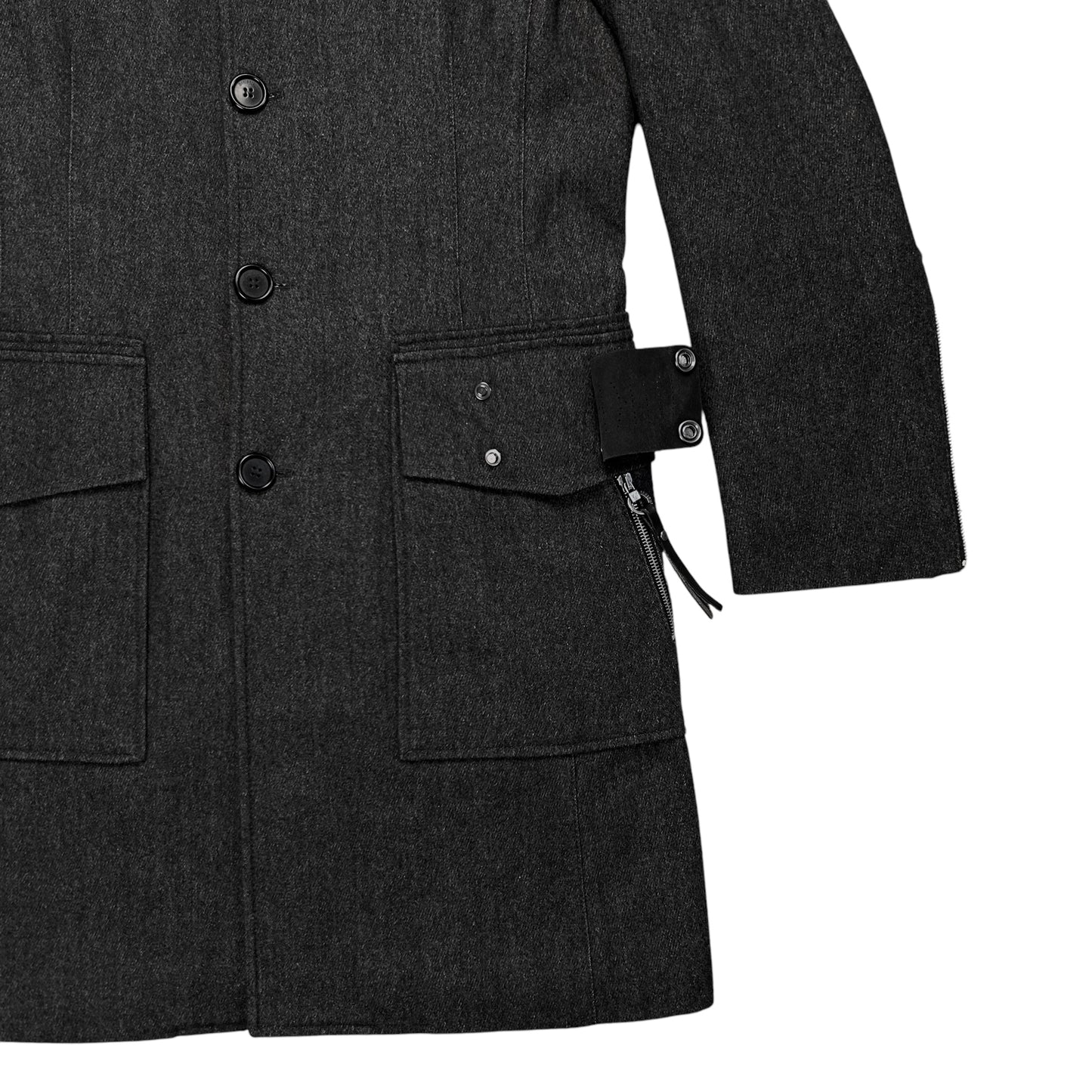 Dirk Bikkembergs Zipped Leather Patch Wool Coat