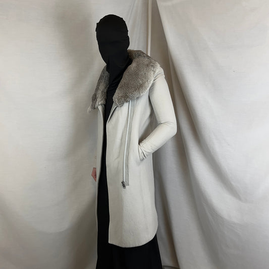 Helmut Lang Asymmetric Rabbit Fur Collar Coat - AW10