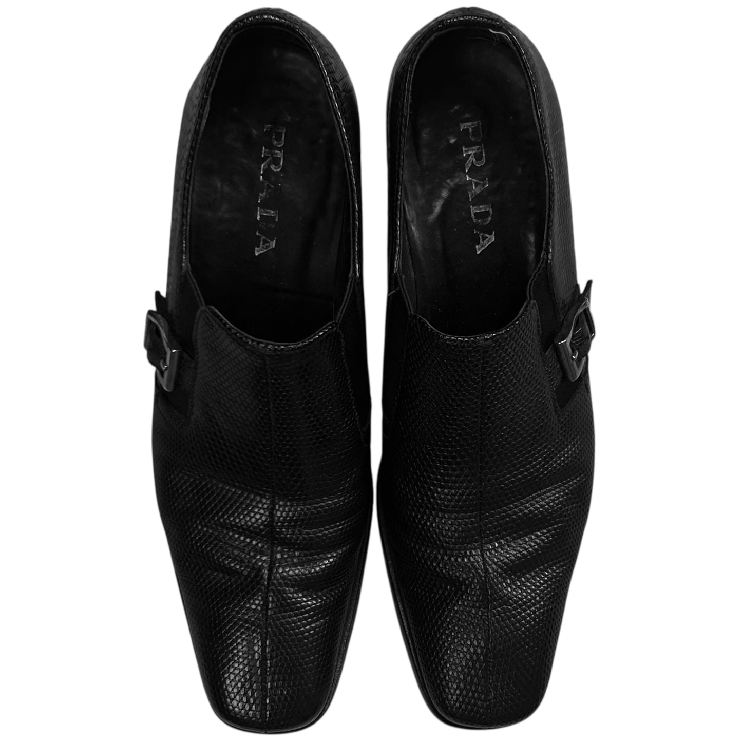 Prada Buckle Strap Snakeskin Loafers
