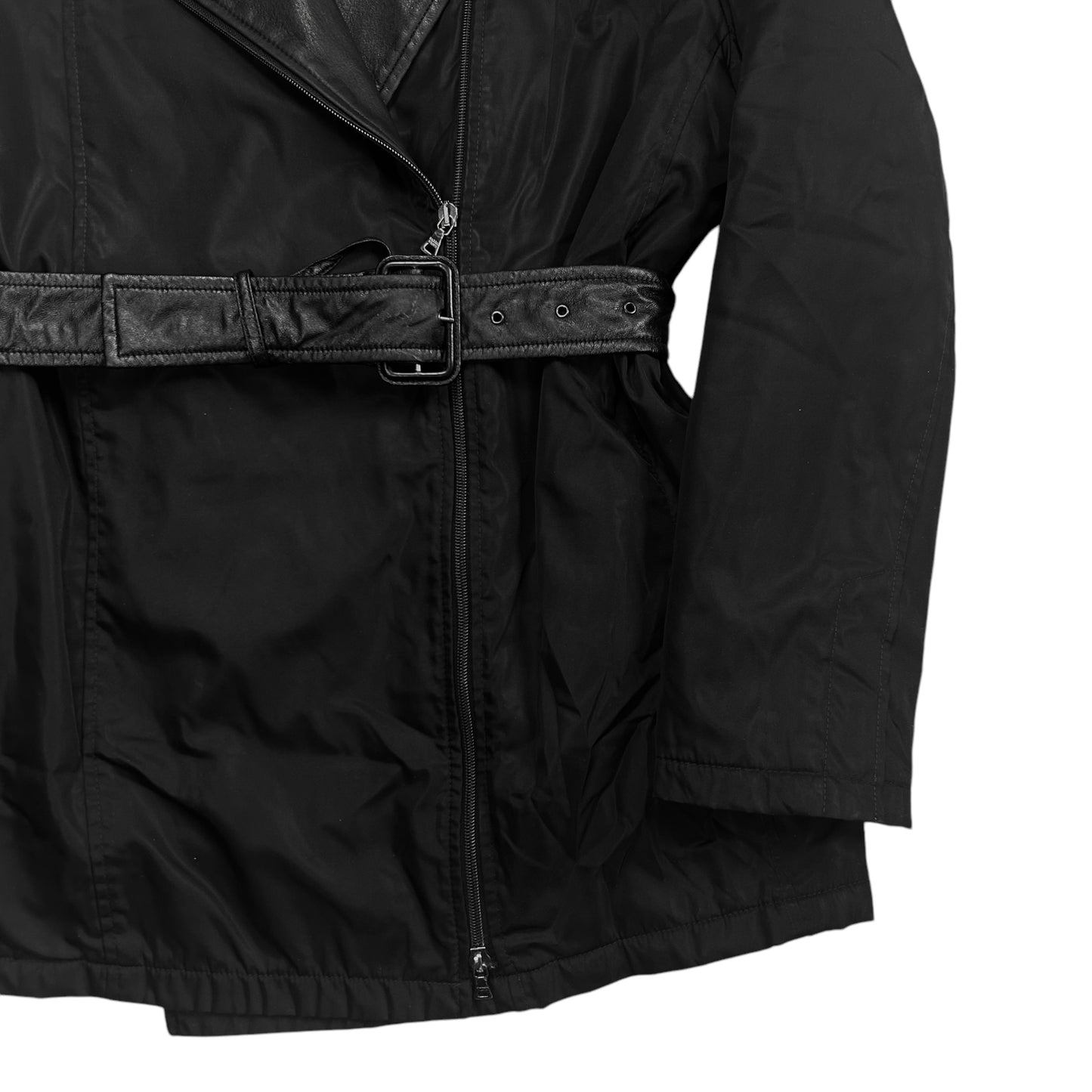 Prada Leather Applicated Moto Belt Jacket