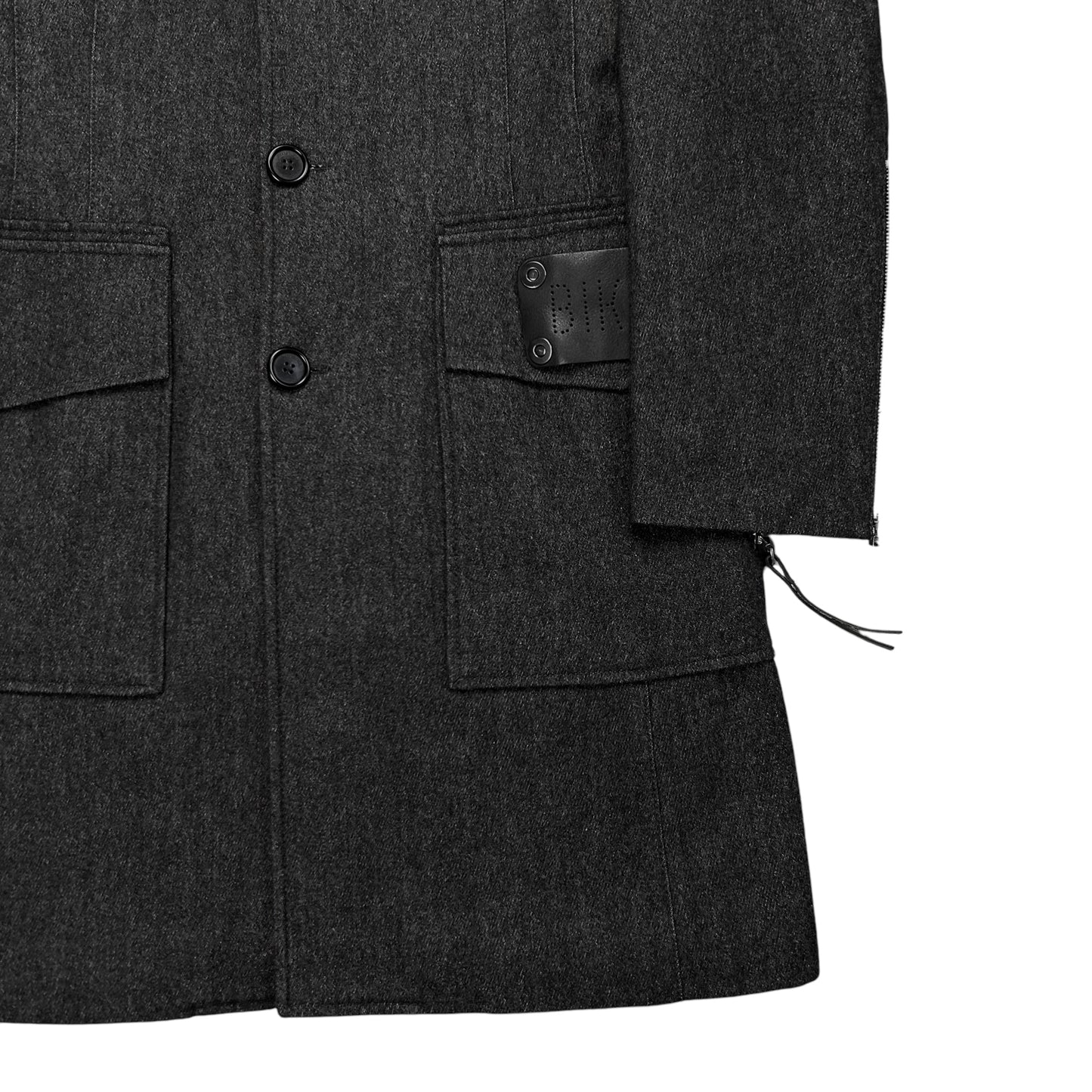 Dirk Bikkembergs Zipped Leather Patch Wool Coat