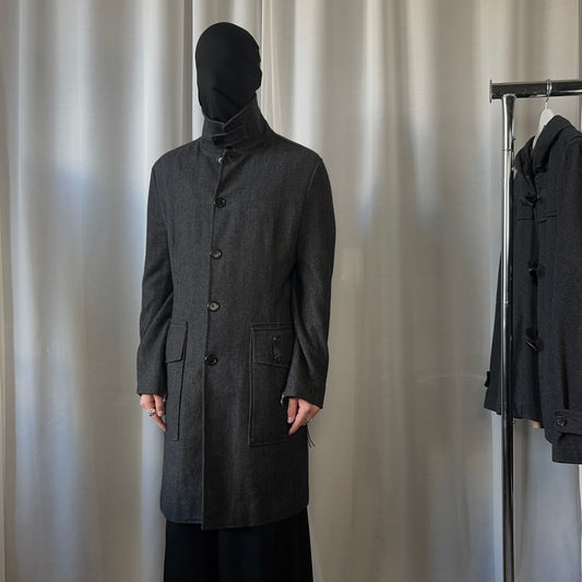 Dirk Bikkembergs Zipped Leather Patch Wool Coat
