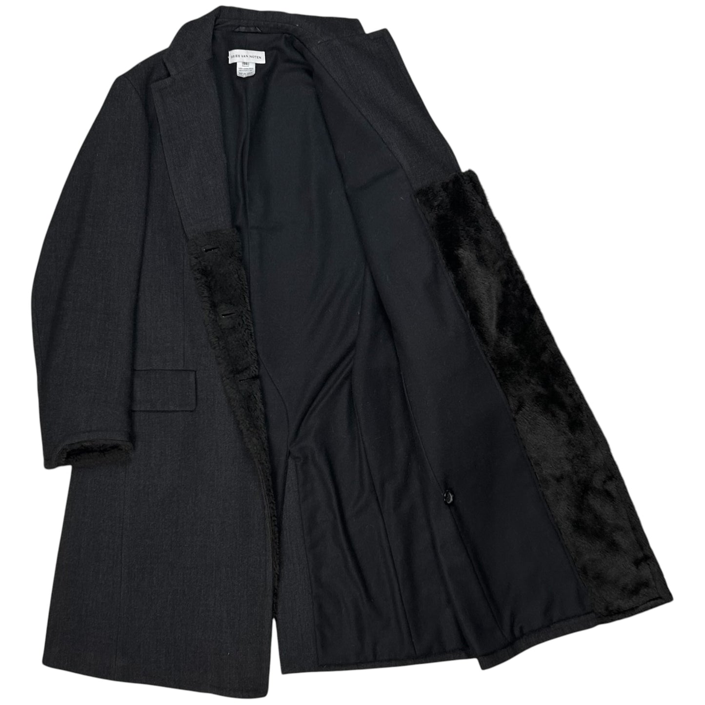 Dries Van Noten Faux Fur Applicated Wool Coat - 2000s