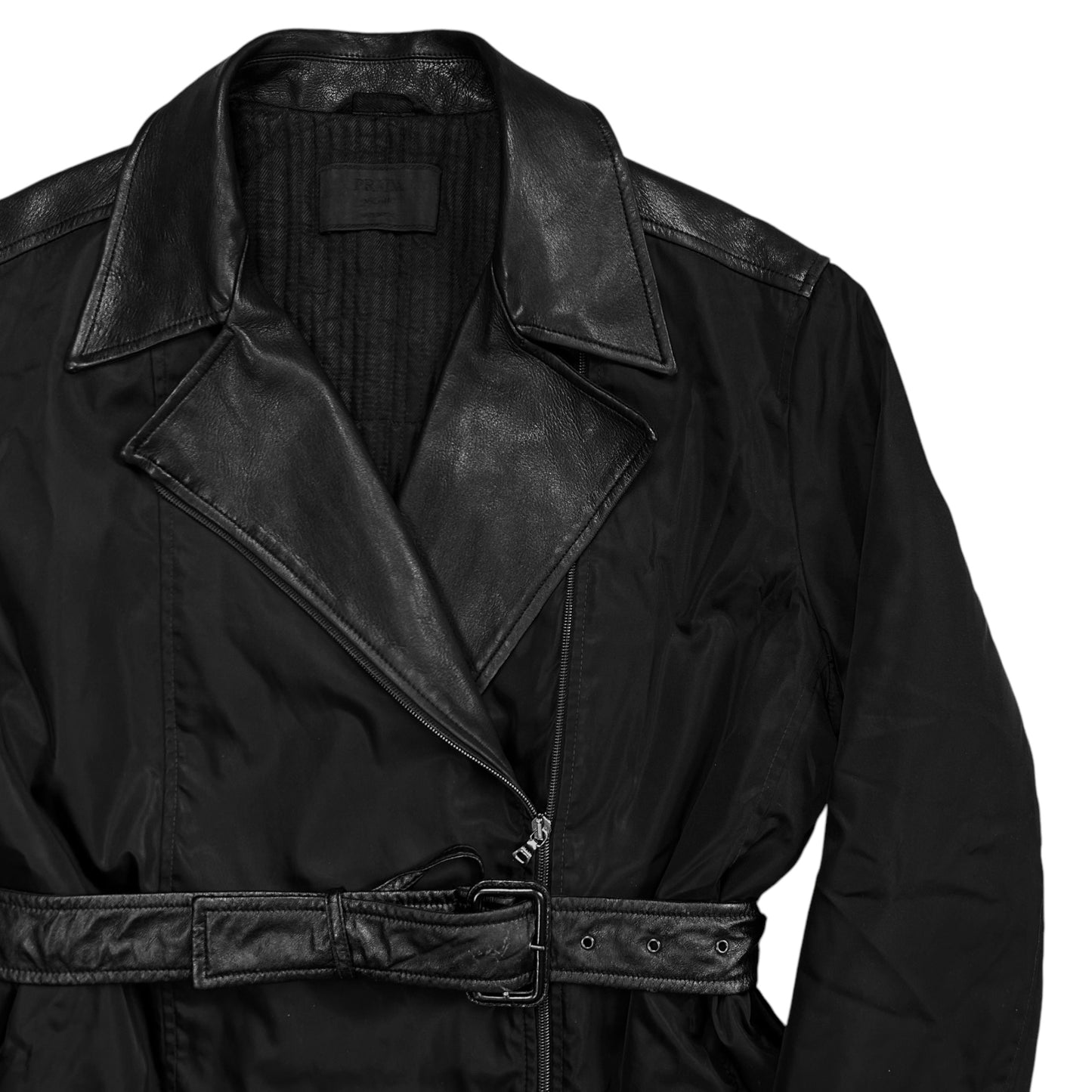 Prada Leather Applicated Moto Belt Jacket
