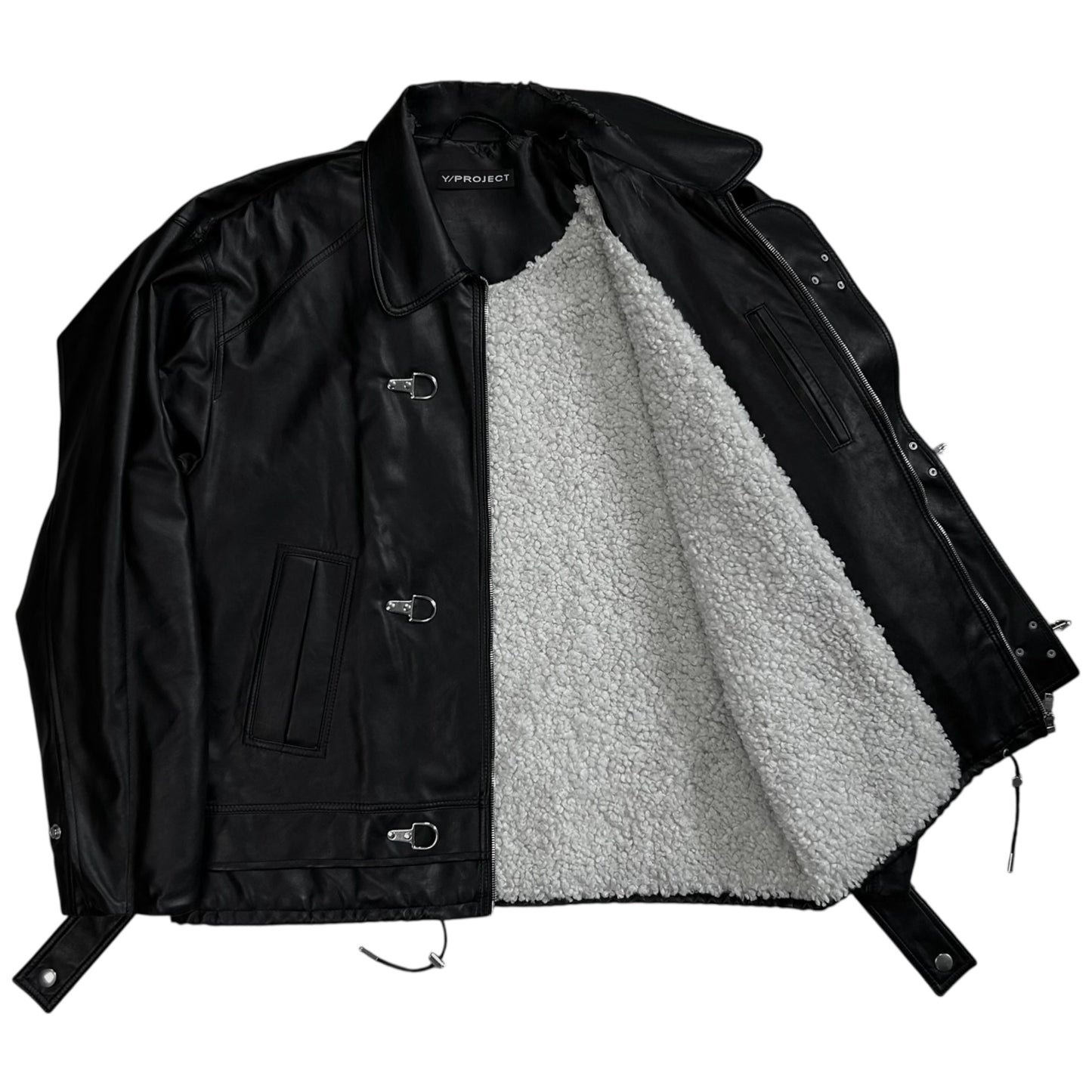 Y/Project Distorted Shoulder Fireman Buckle Faux Leather Jacket - AW20