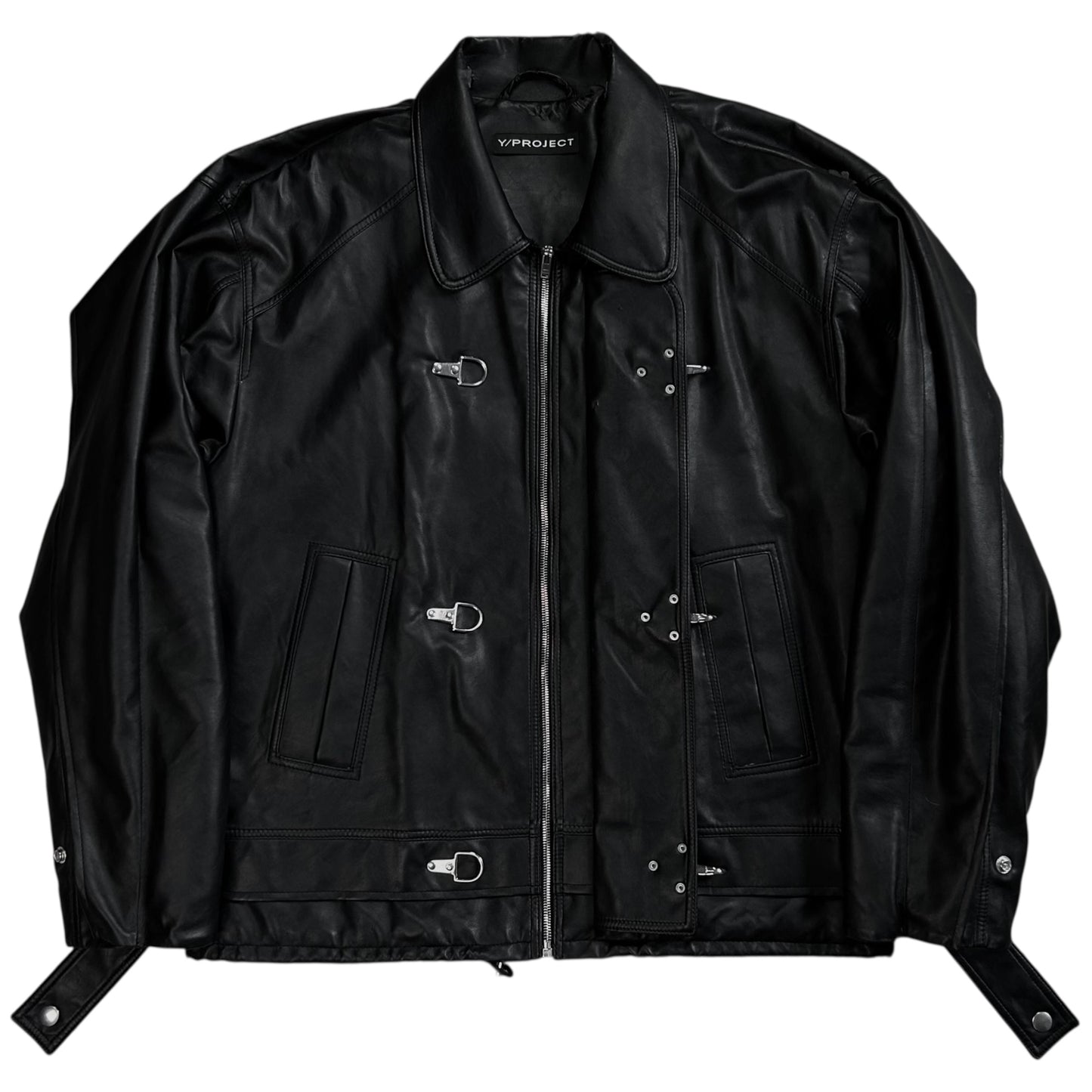 Y/Project Distorted Shoulder Fireman Buckle Faux Leather Jacket - AW20