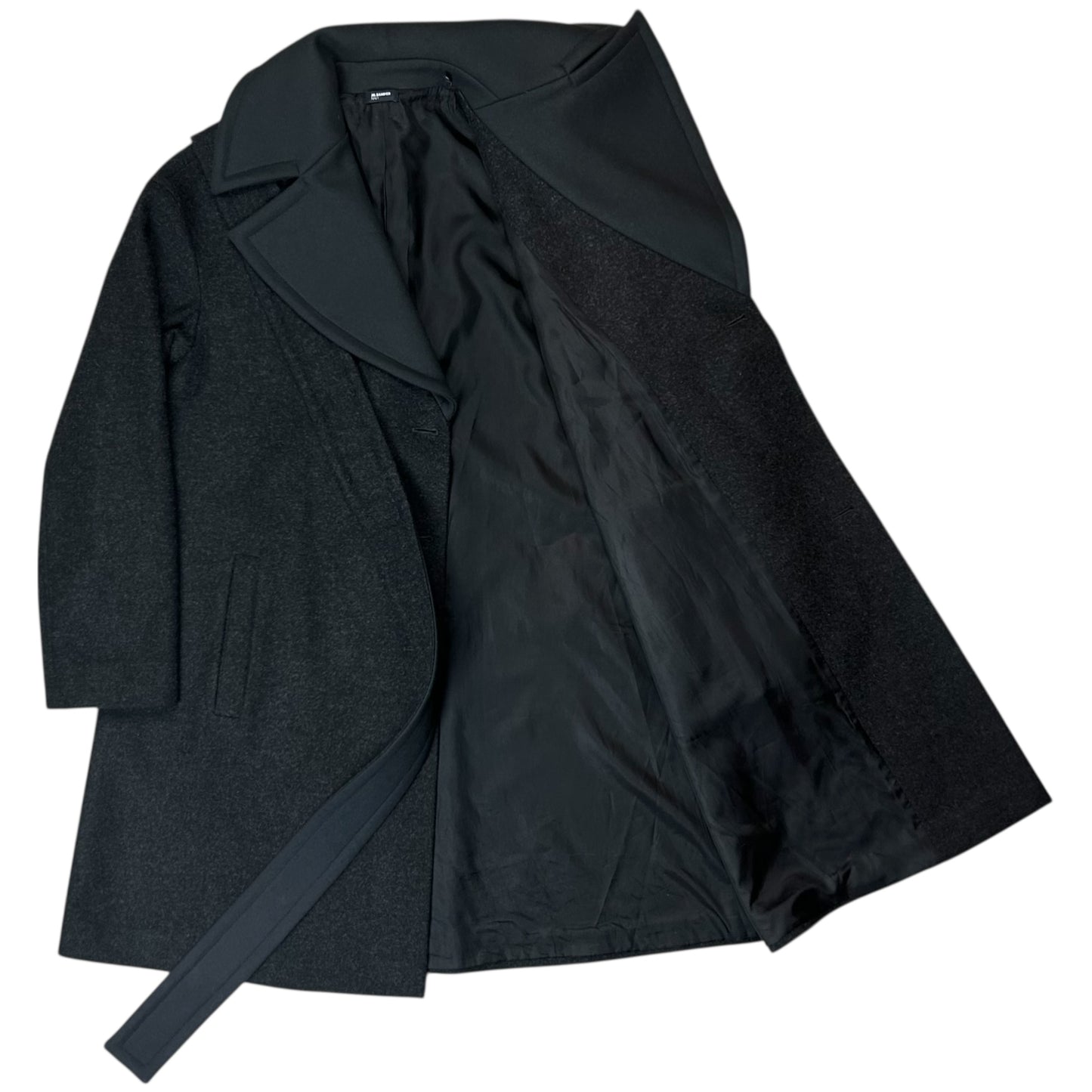 Jil Sander Belted Dual Fabric Wide Lapel Wool Coat