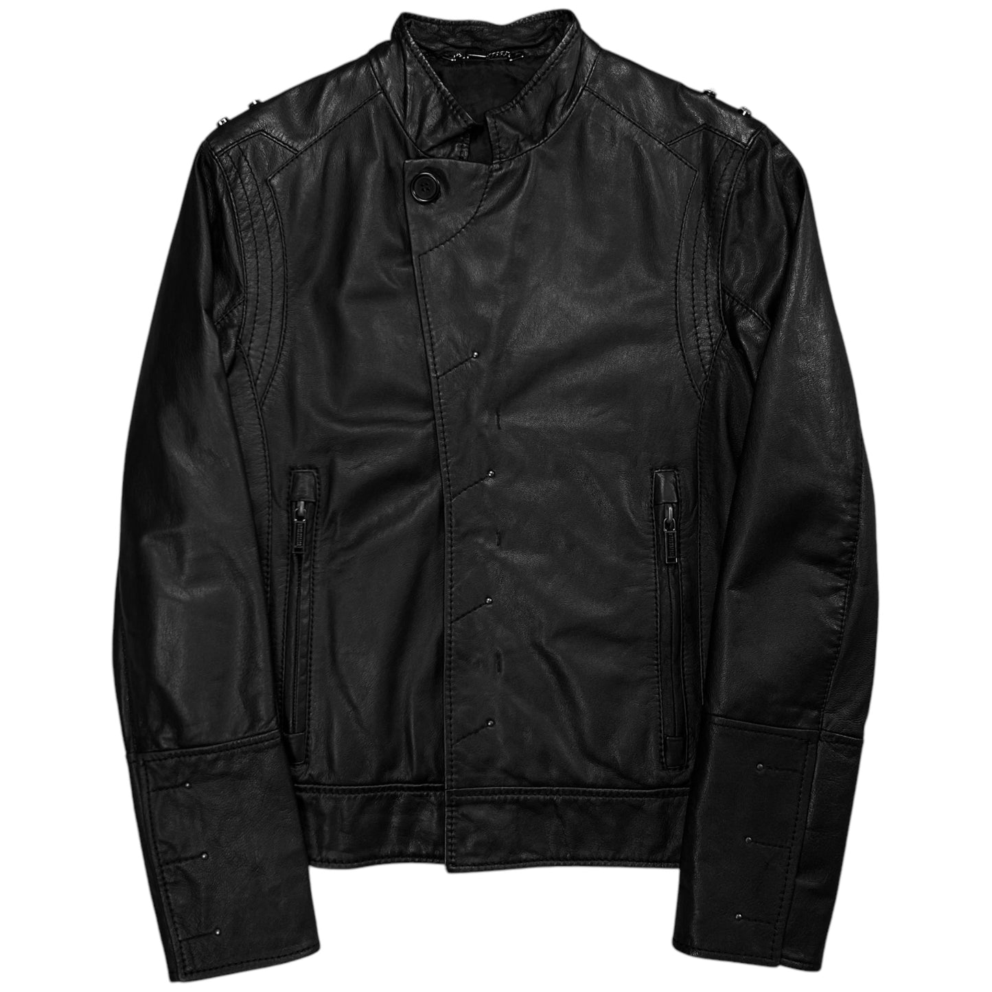 Dirk Bikkembergs Asymmetric Shoulder Stud Leather Jacket