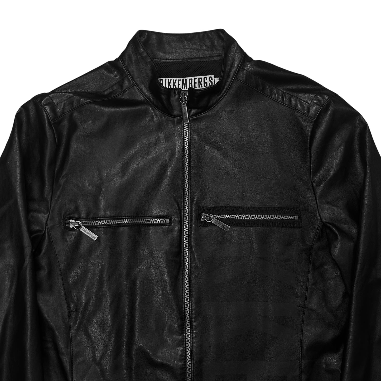 Dirk Bikkembergs Shadow Logo Leather Racer Jacket