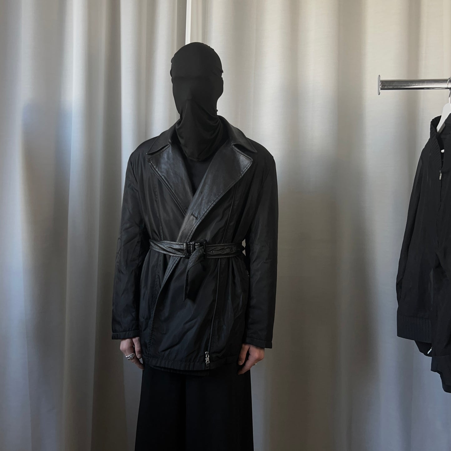 Prada Leather Applicated Moto Belt Jacket