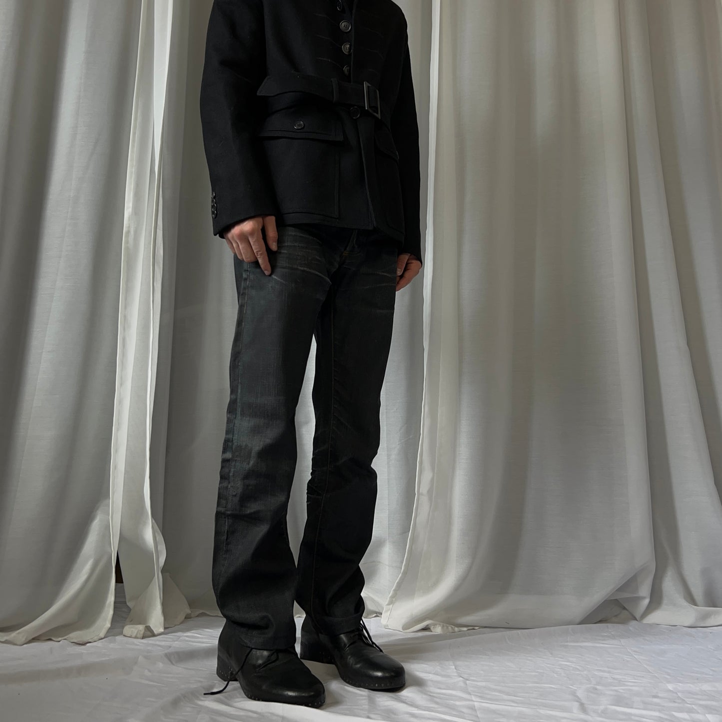 Dior Homme Dark Coated Whisker Straight Jeans - SS05