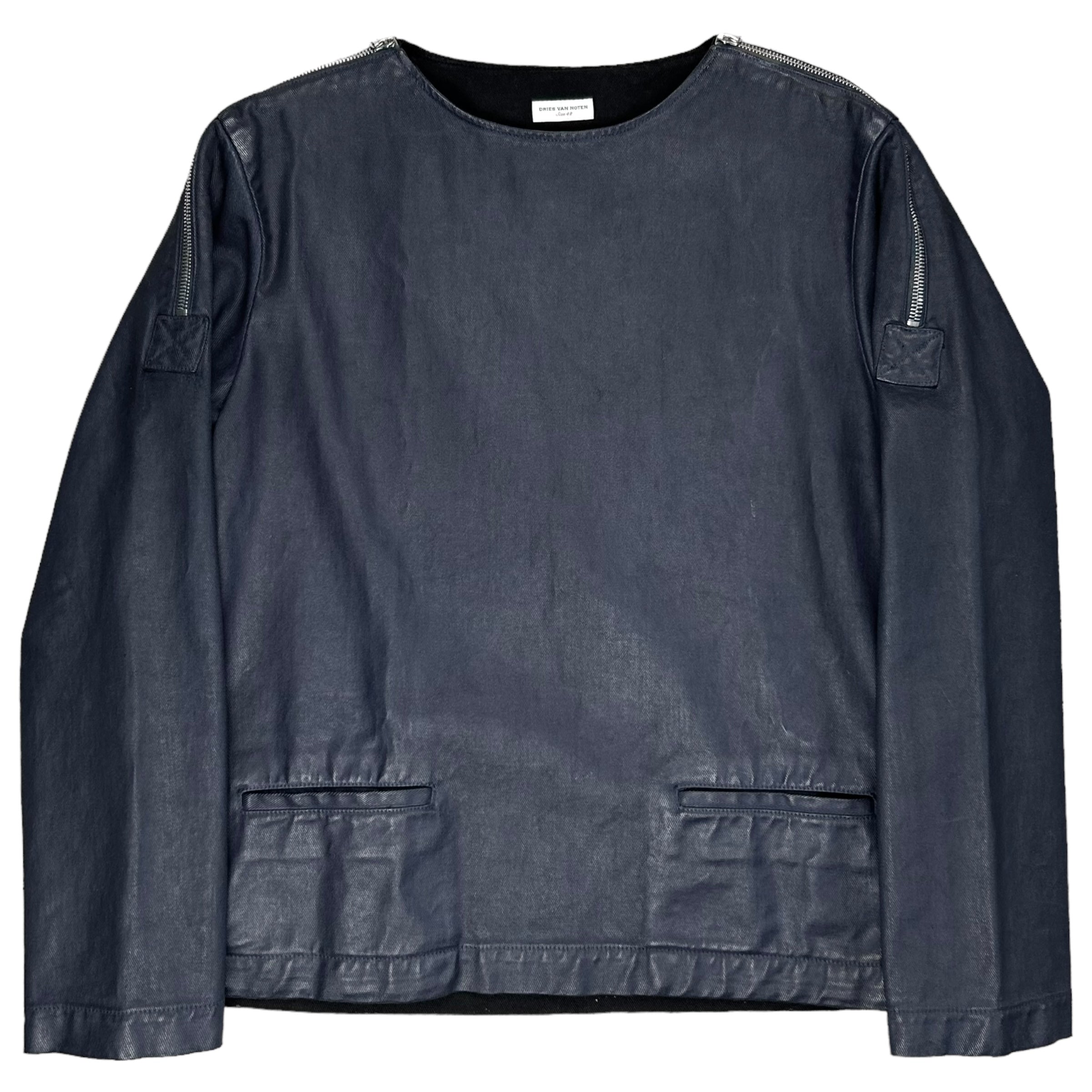 Dries Van Noten Waxed Denim Zip Sweater - AW13 – Vertical Rags