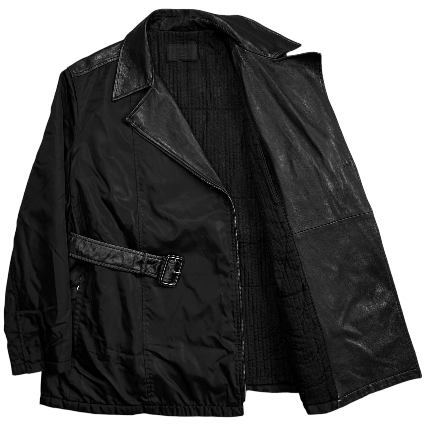 Prada Leather Applicated Moto Belt Jacket