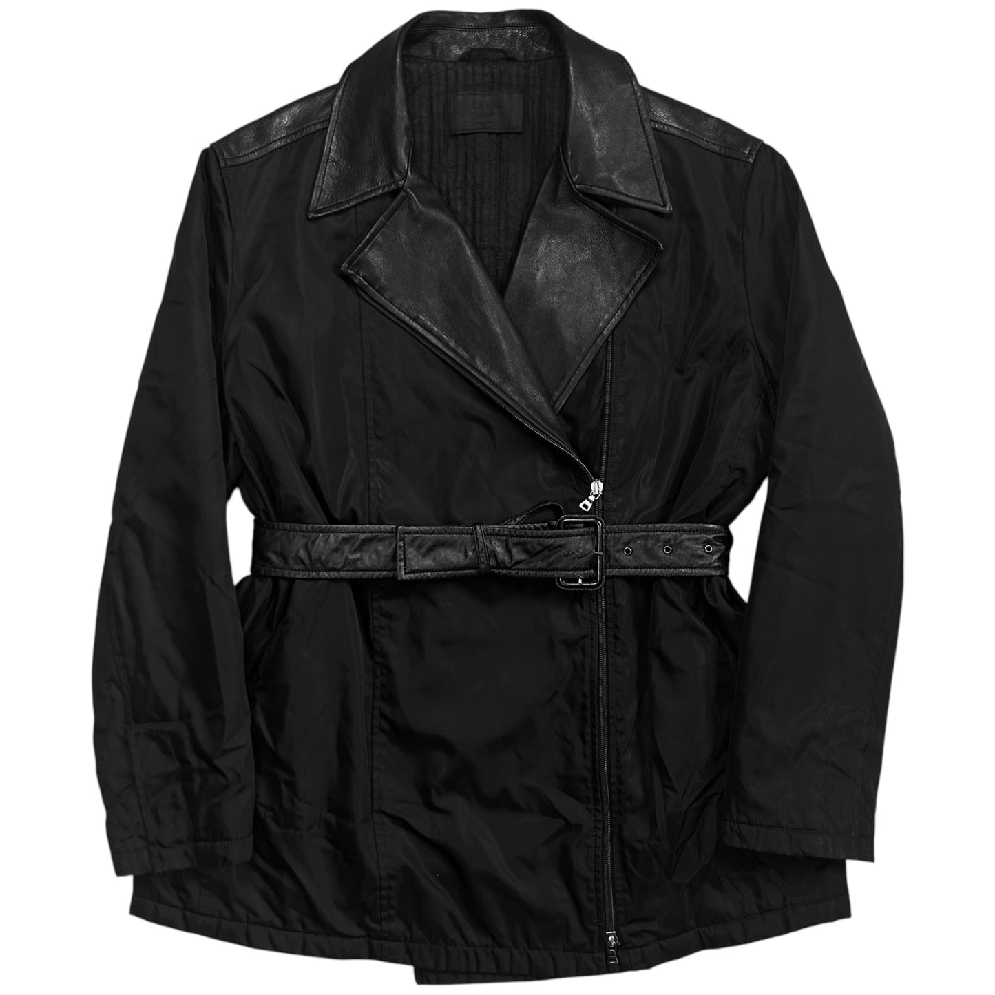 Prada Leather Applicated Moto Belt Jacket