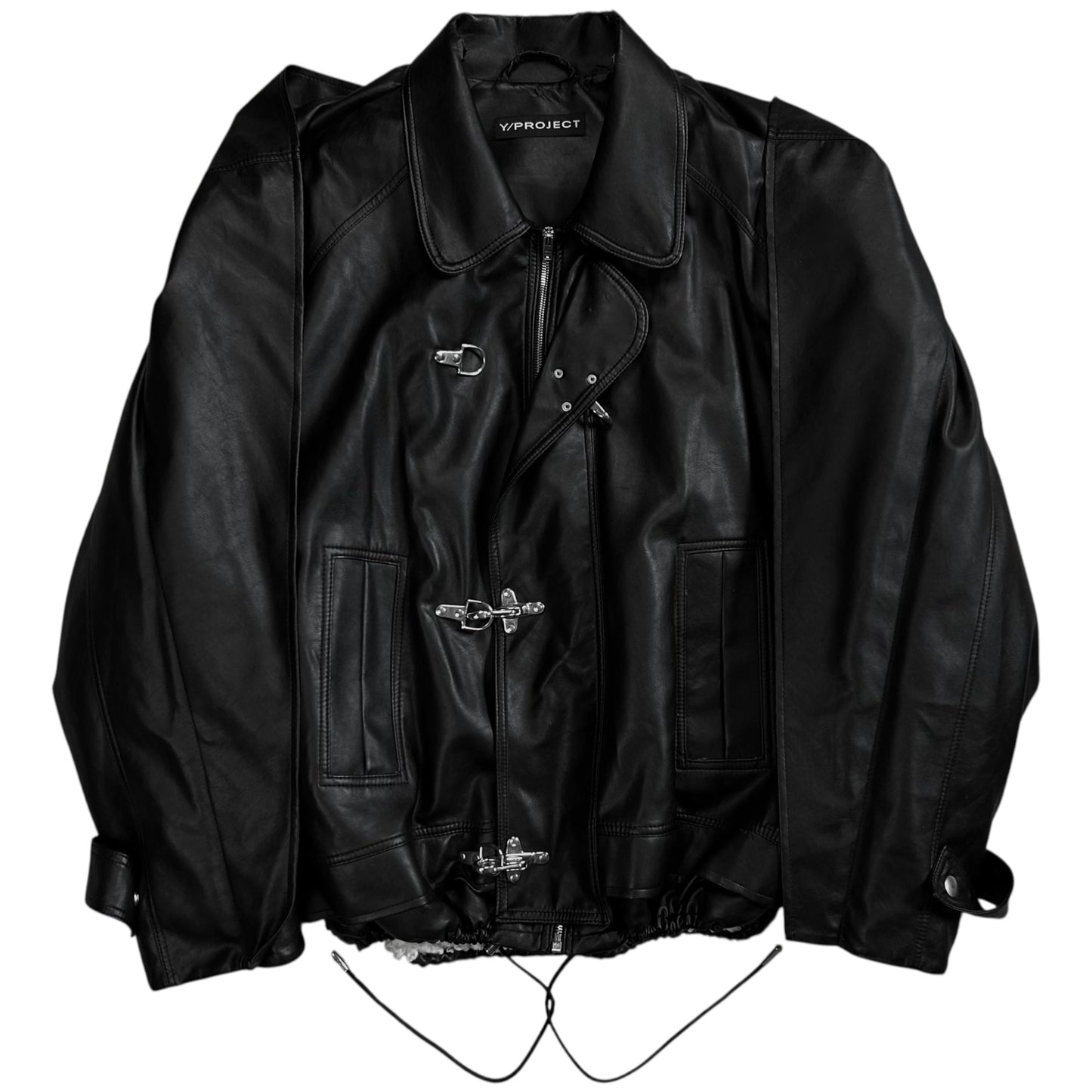 Y/Project Distorted Shoulder Fireman Buckle Faux Leather Jacket - AW20