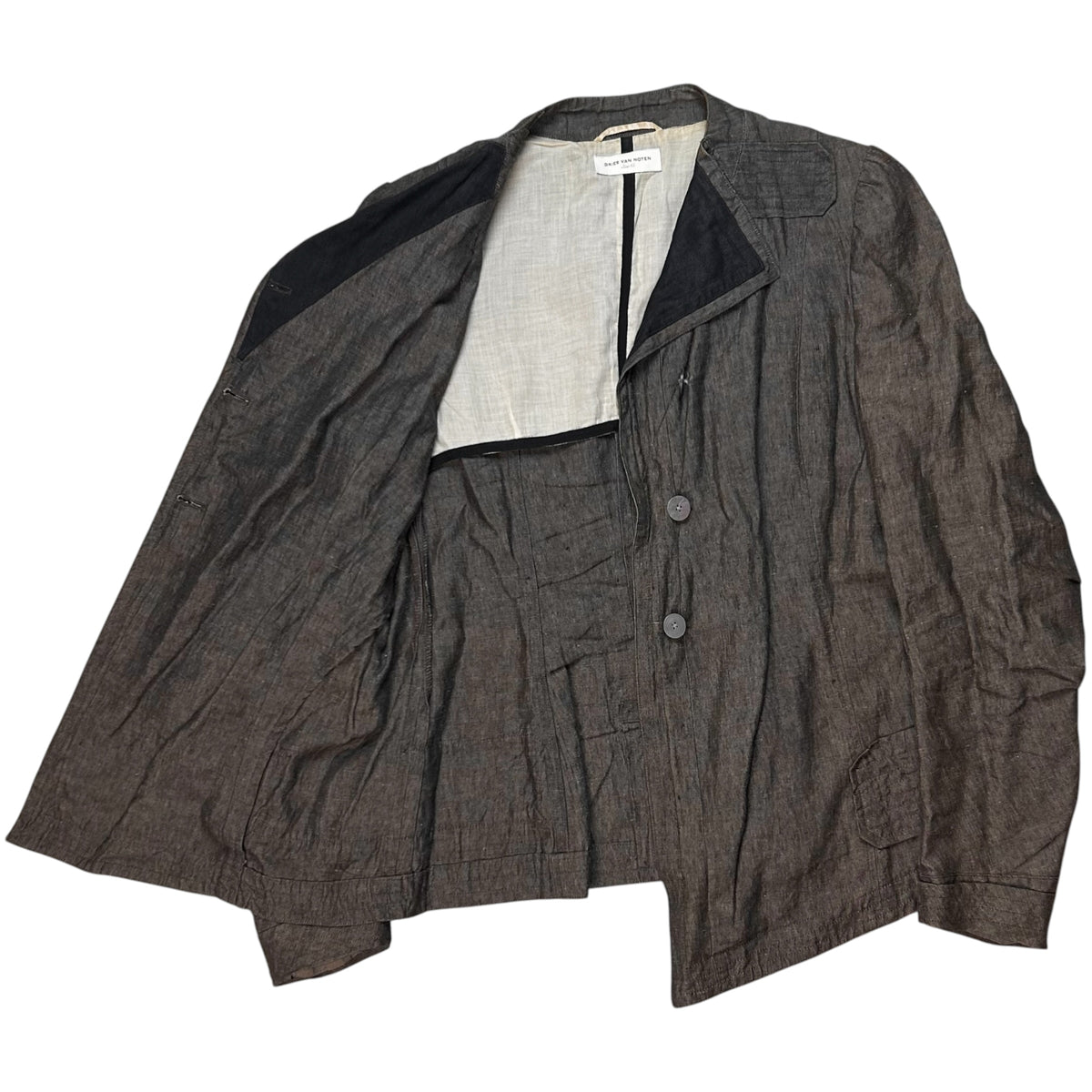Dries Van Noten Contrast Fold Neck Linen Jacket - SS04