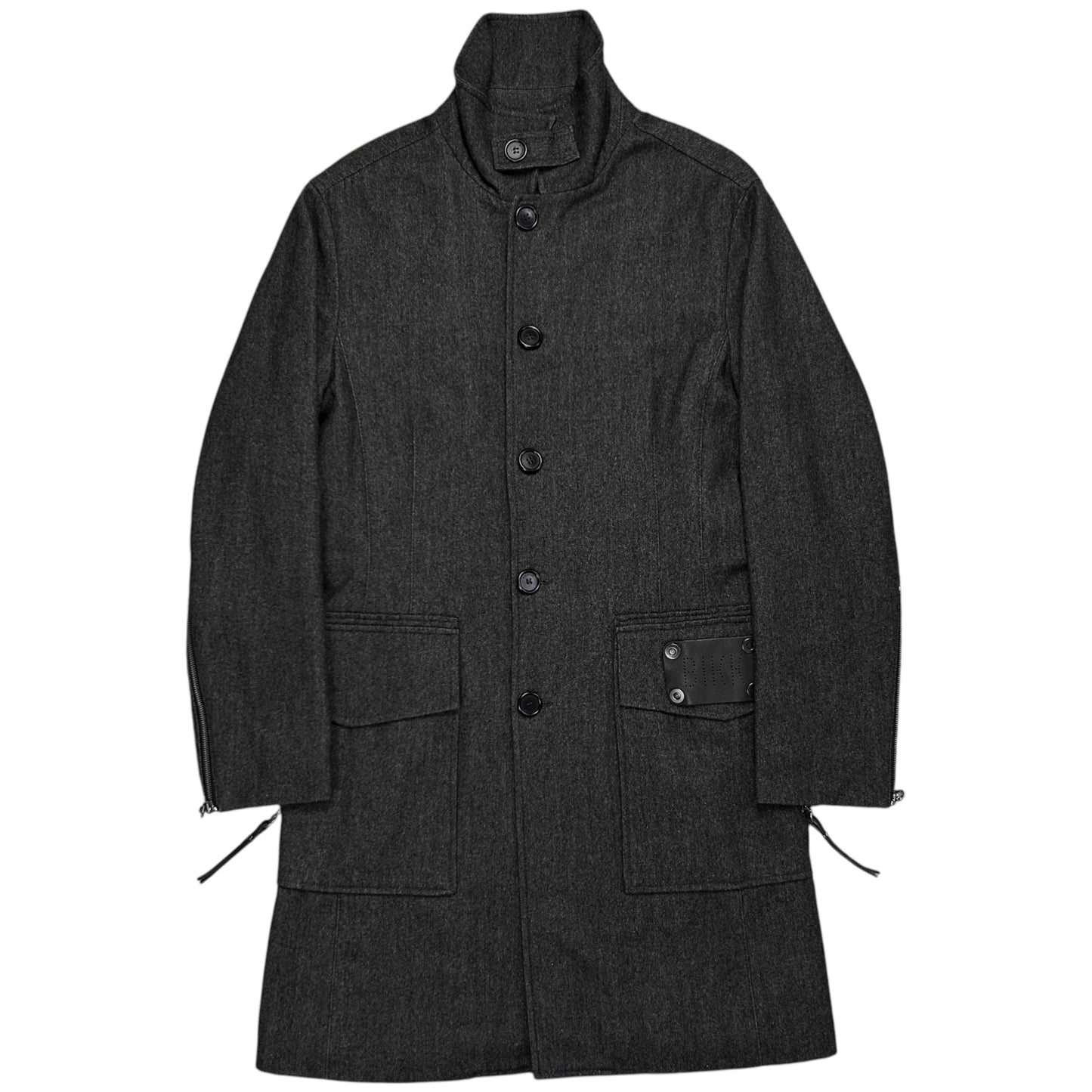 Dirk Bikkembergs Zipped Leather Patch Wool Coat