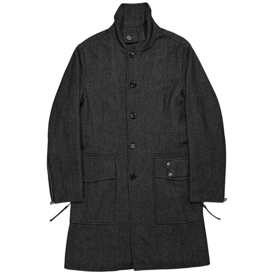 Dirk Bikkembergs Zipped Leather Patch Wool Coat