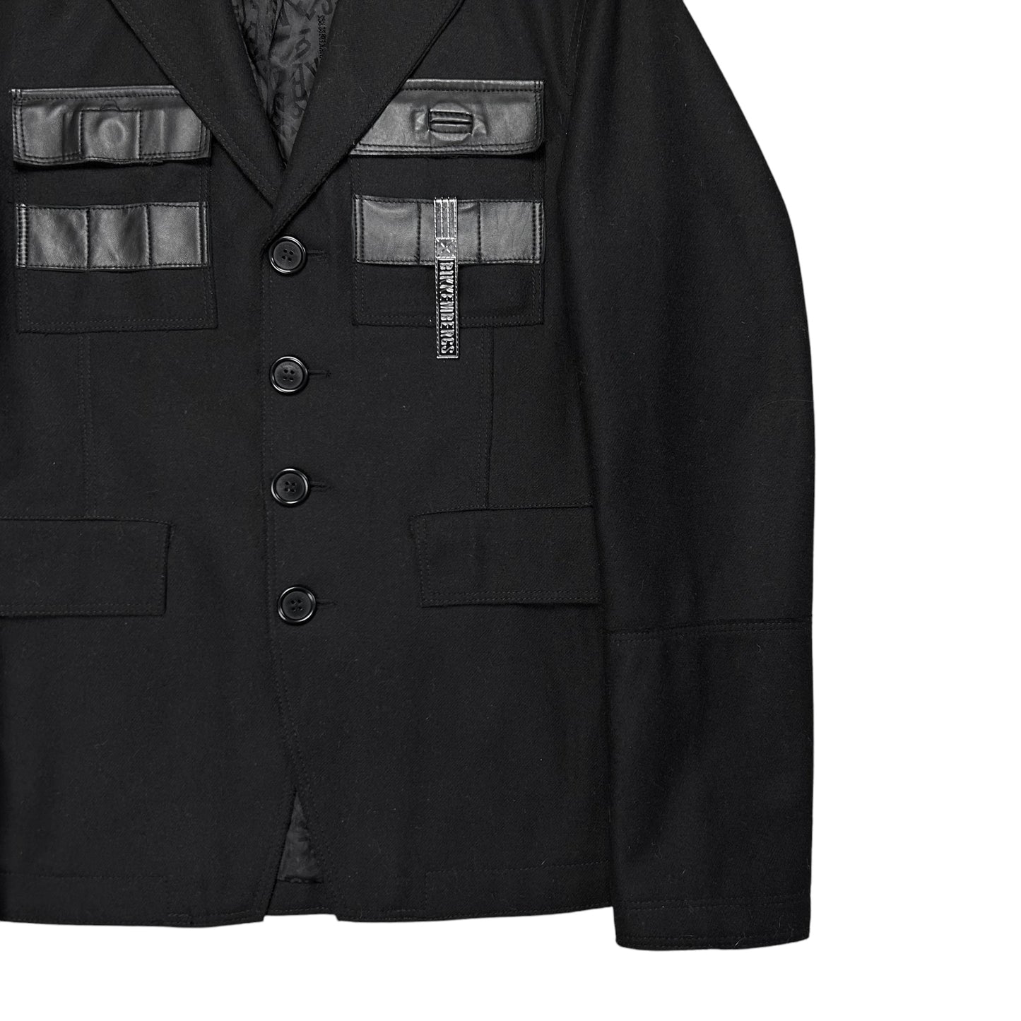 Dirk Bikkembergs Leather Pocket Metal Clip Military Blazer