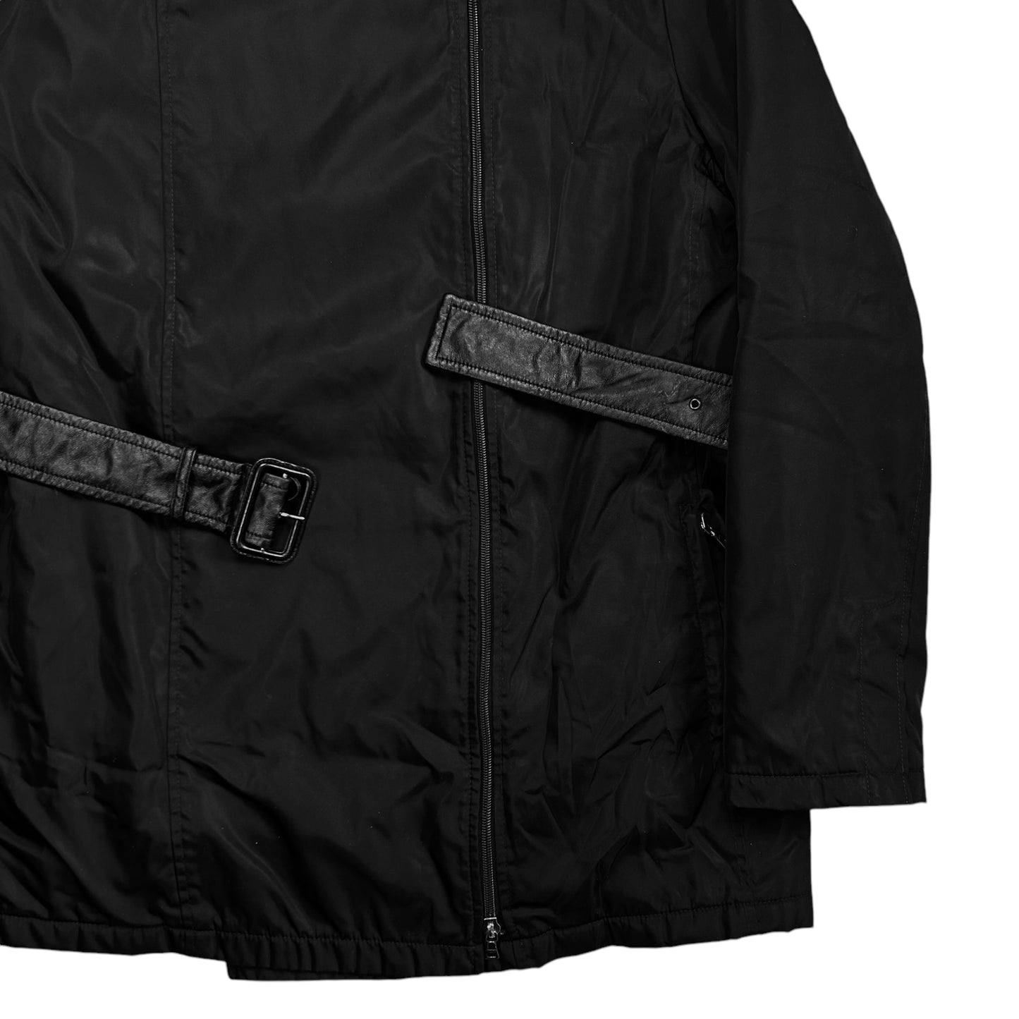 Prada Leather Applicated Moto Belt Jacket