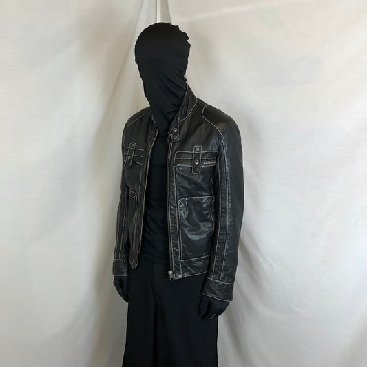 Dirk Bikkembergs Contrast Stitch Sheep Leather Jacket