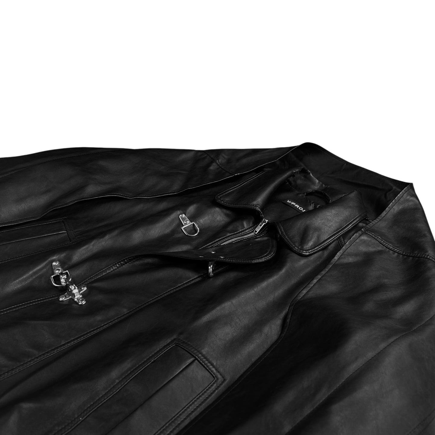 Y/Project Distorted Shoulder Fireman Buckle Faux Leather Jacket - AW20