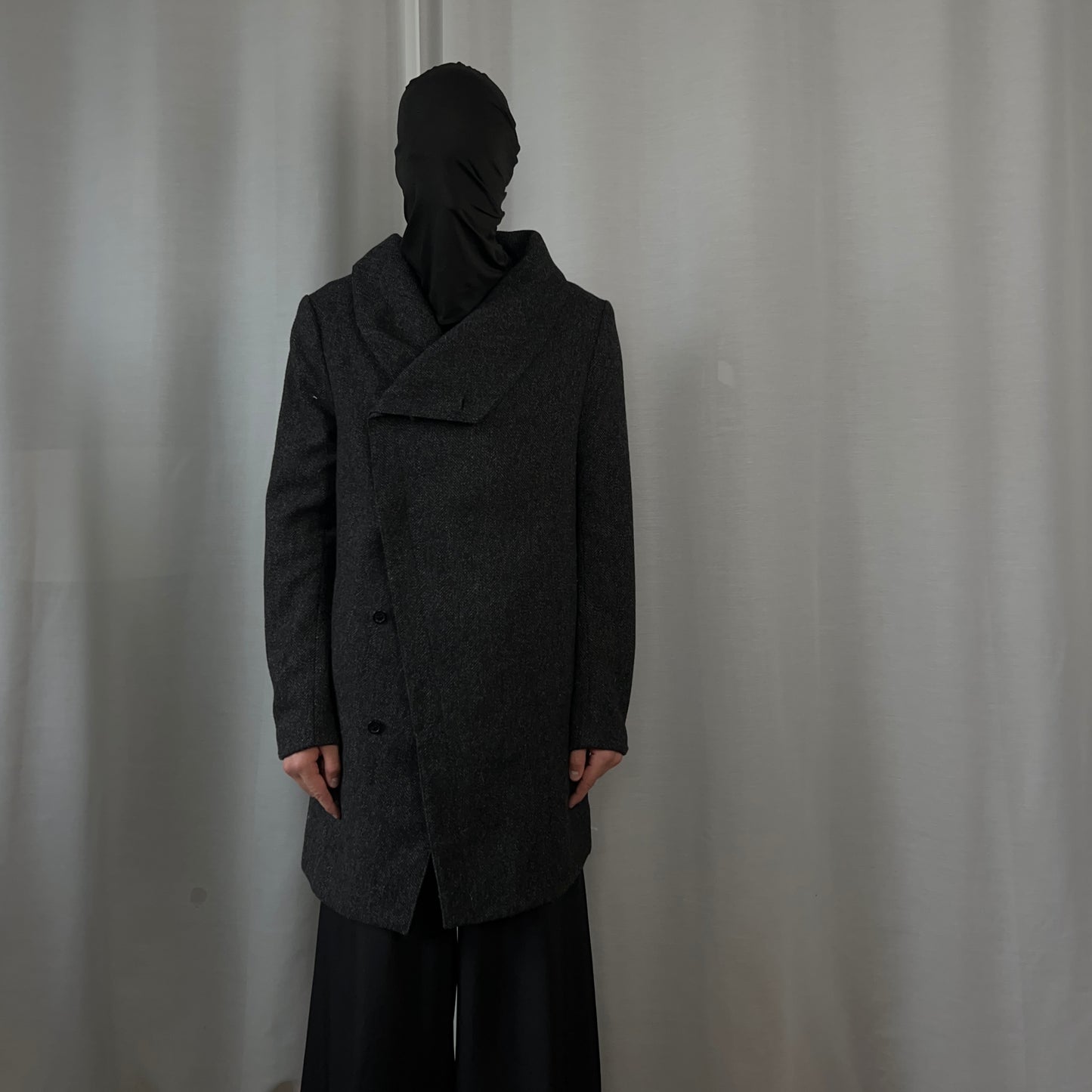 Ann Demeulemeester Asymmetric Drape Collar Wool Overcoat - AW14