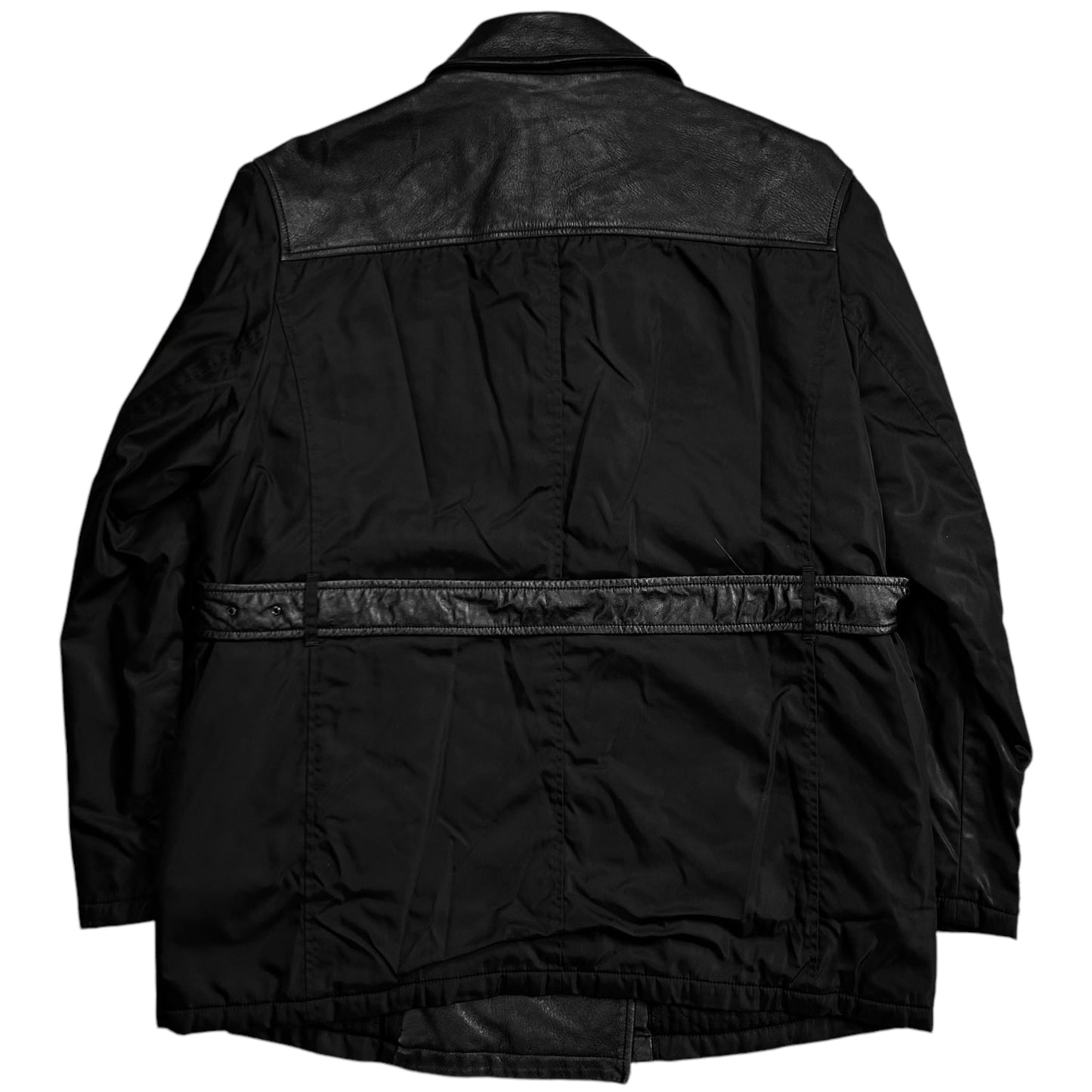 Prada Leather Applicated Moto Belt Jacket
