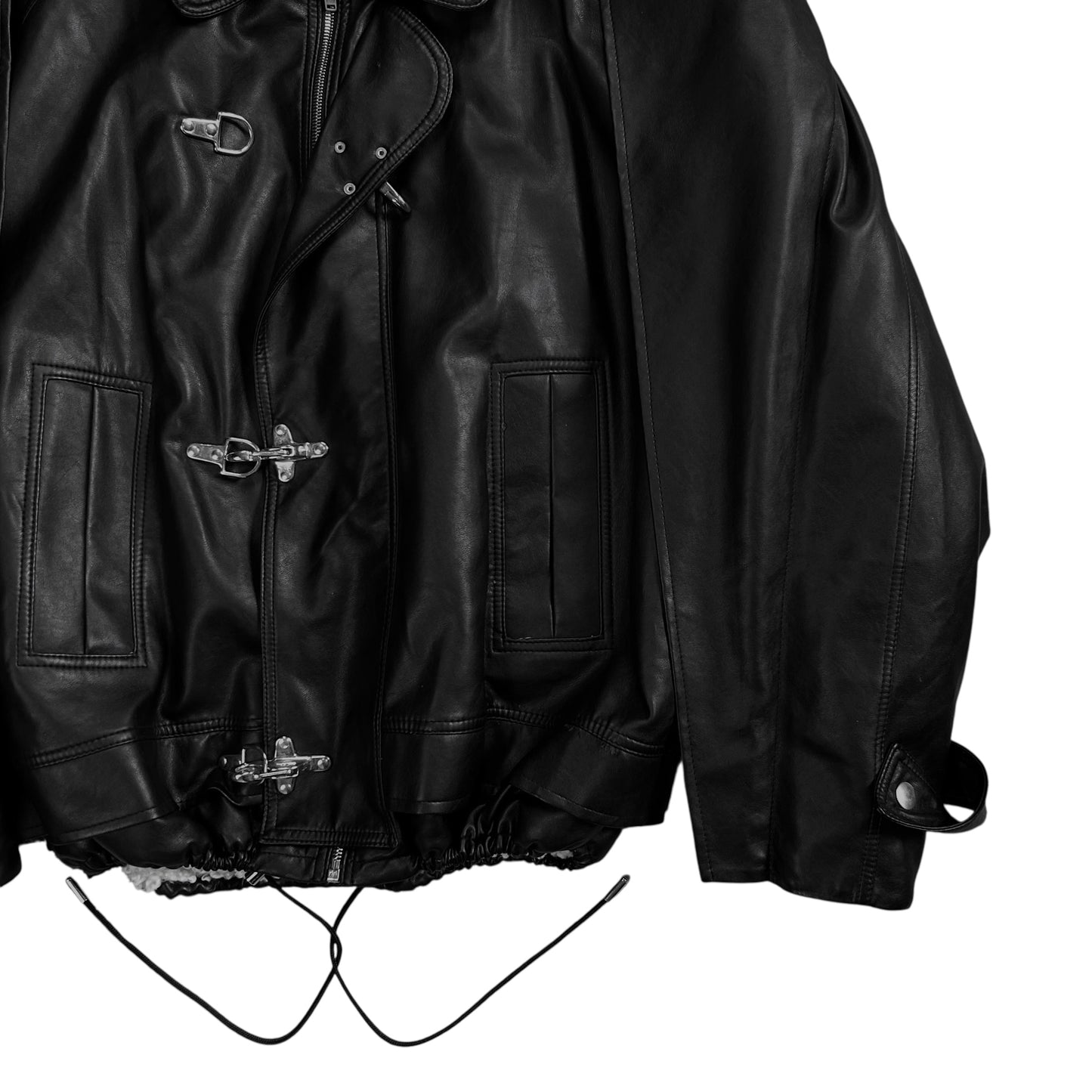 Y/Project Distorted Shoulder Fireman Buckle Faux Leather Jacket - AW20