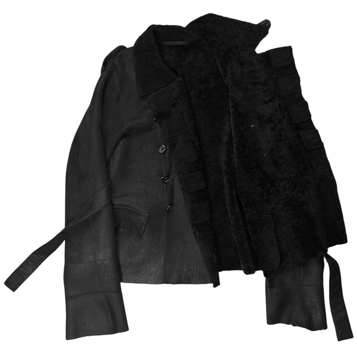 Ann Demeulemeester Double Breasted Belted Shearling Leather Jacket - AW19