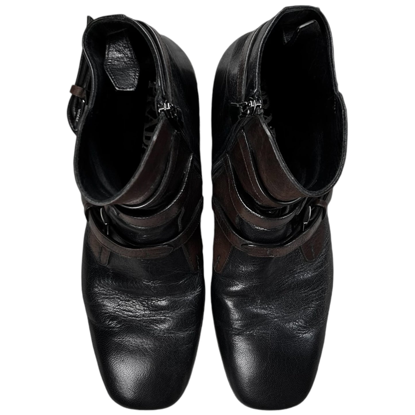 Prada Belted Two Tone Square Boots - AW14
