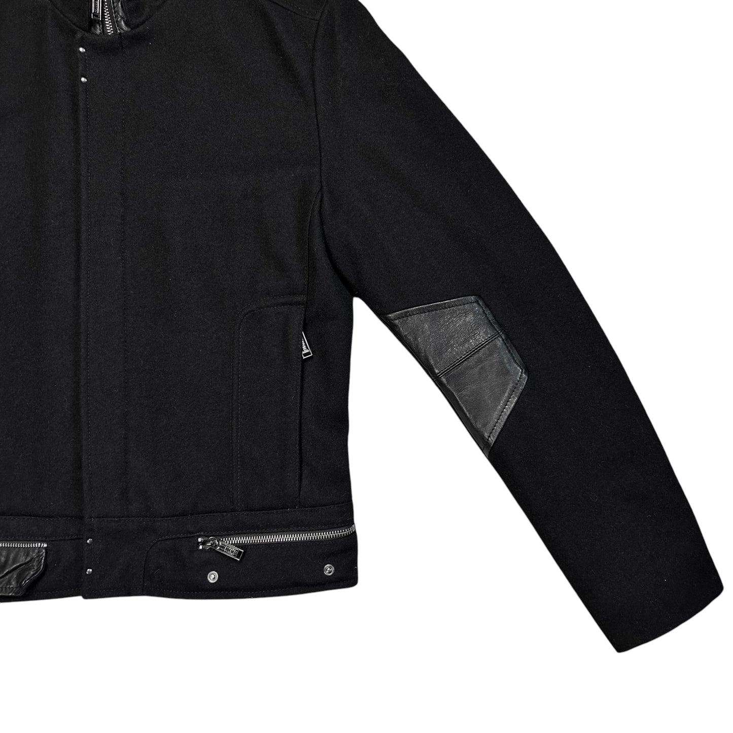 Dirk Bikkembergs Leather Patched Zip Biker Wool Jacket
