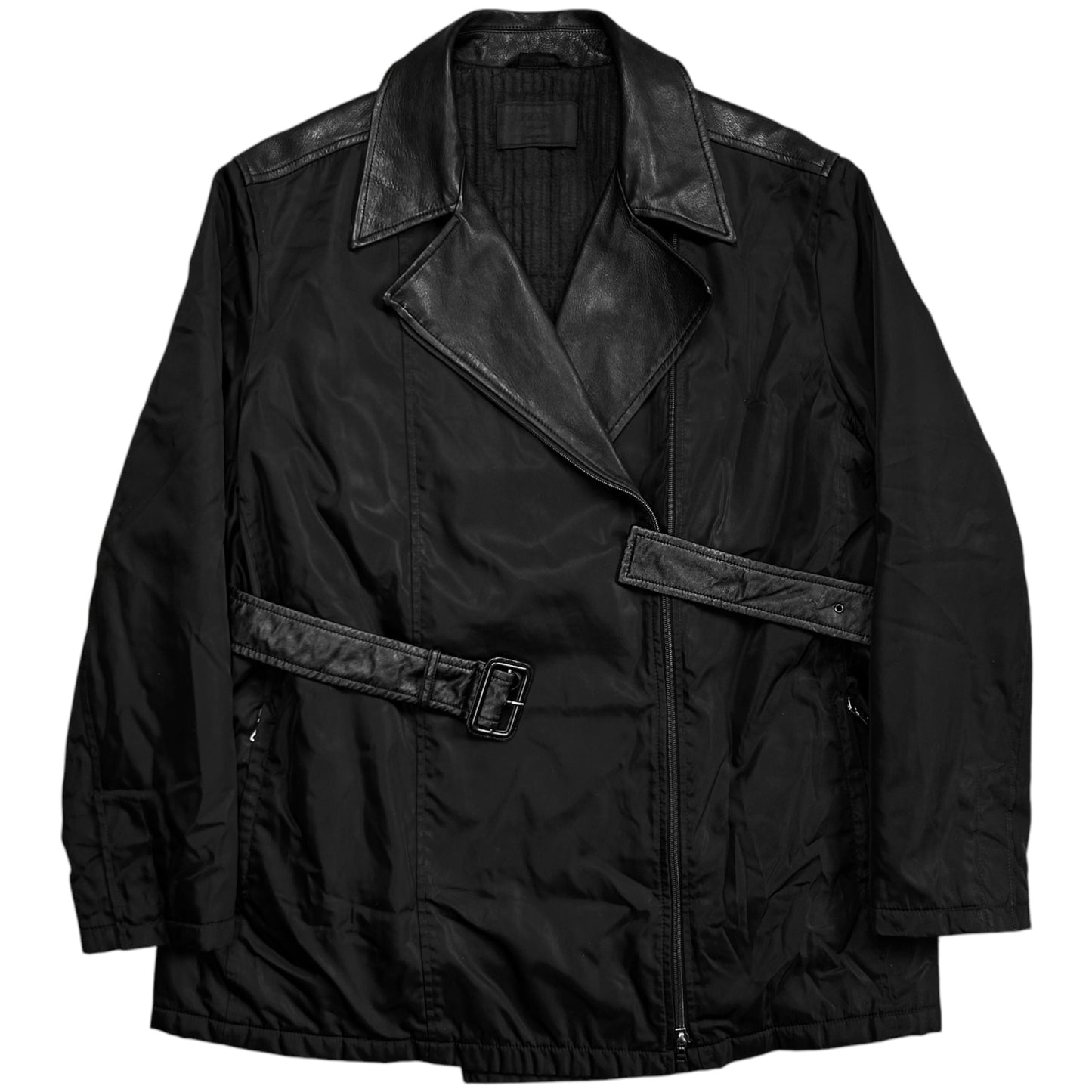 Prada Leather Applicated Moto Belt Jacket