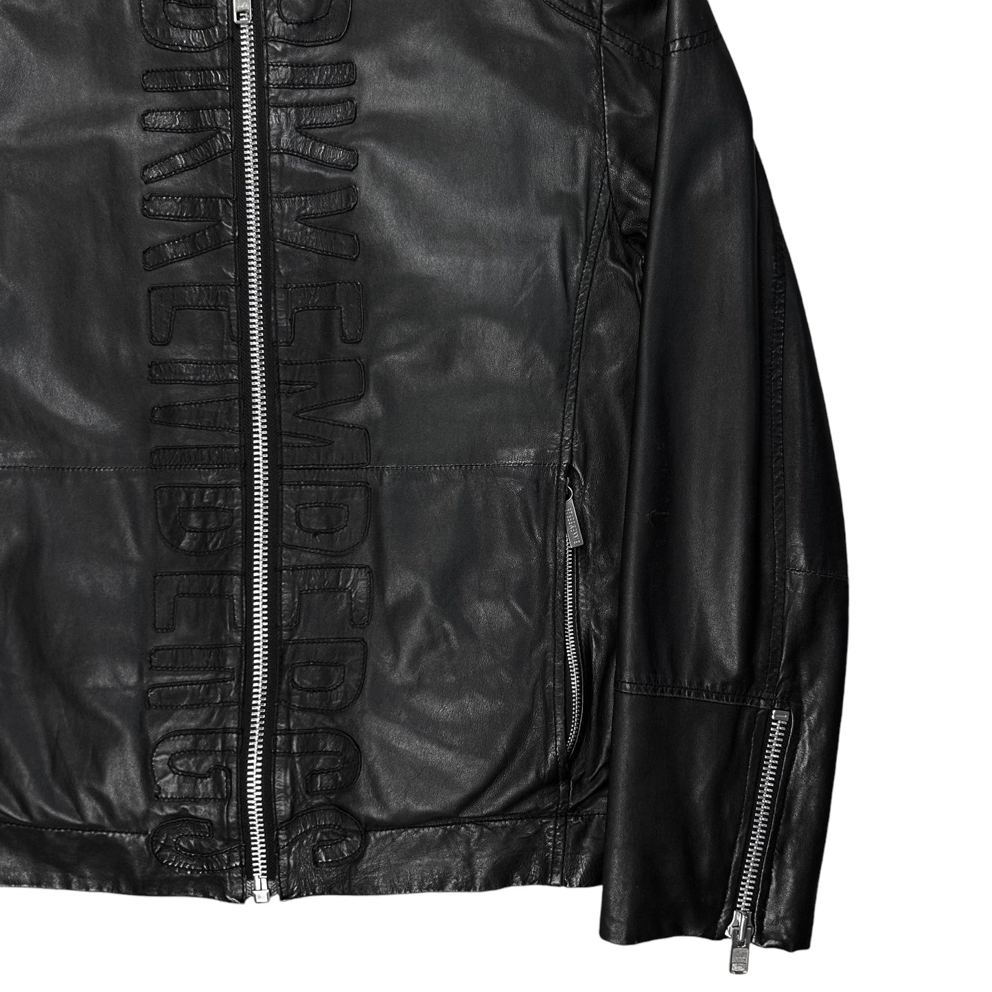 Dirk Bikkembergs Logo Patched Racer Leather Jacket