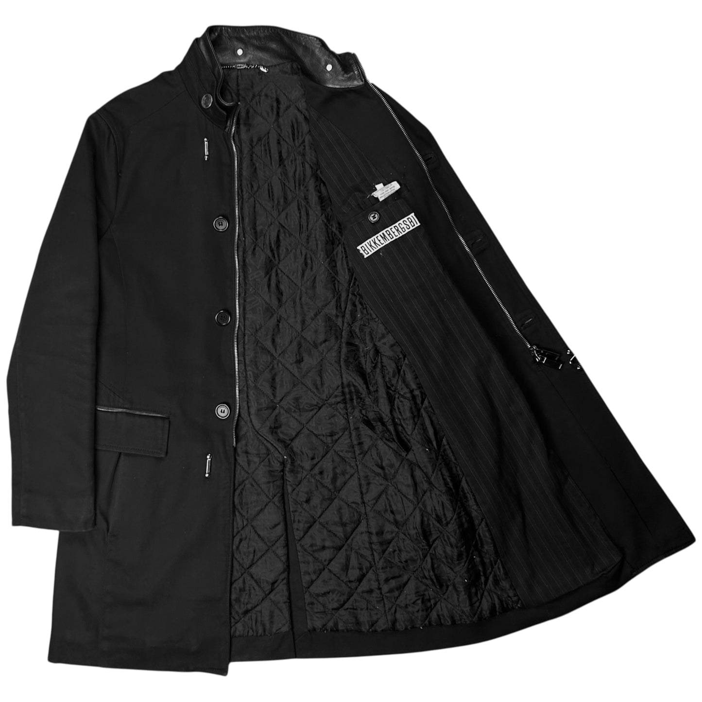 Dirk Bikkembergs Multi Button Double Leather Collar Car Coat - AW09