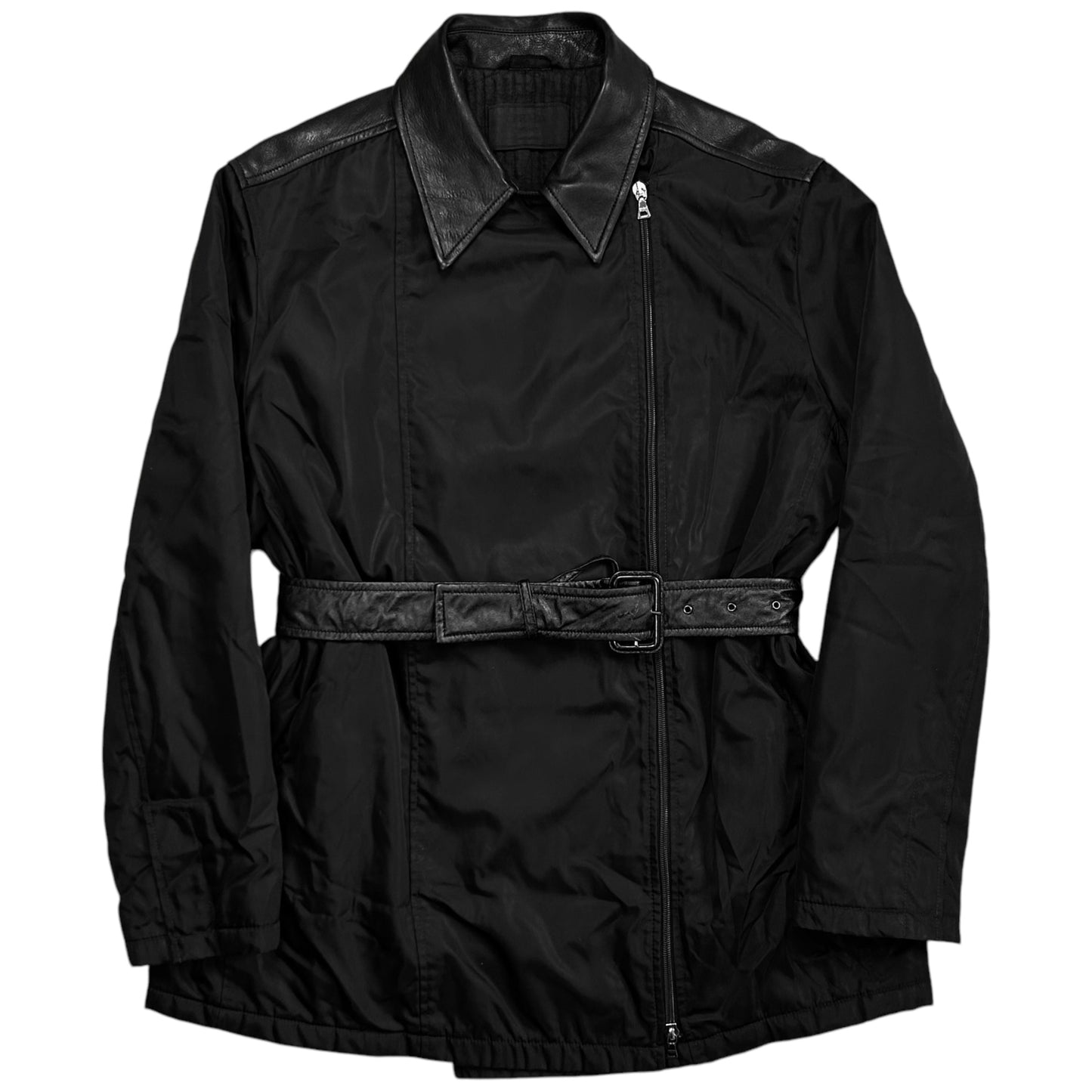 Prada Leather Applicated Moto Belt Jacket