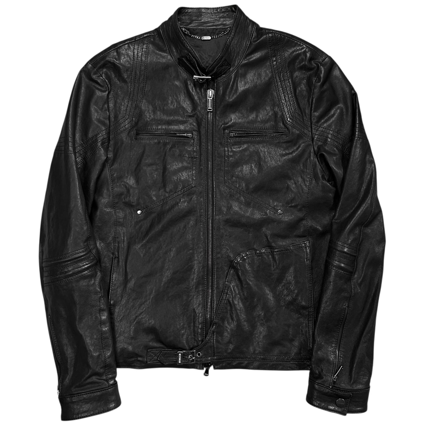 Dirk Bikkembergs Belted Moto Leather Jacket