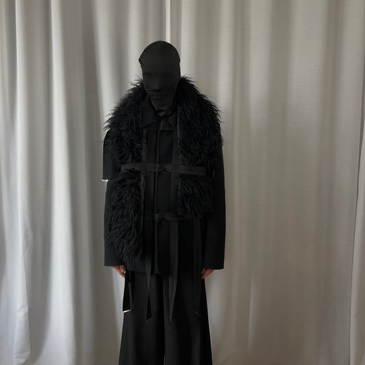 Walter Van Beirendonck Bondage Seatbelt Fur Scarf Jacket - AW19