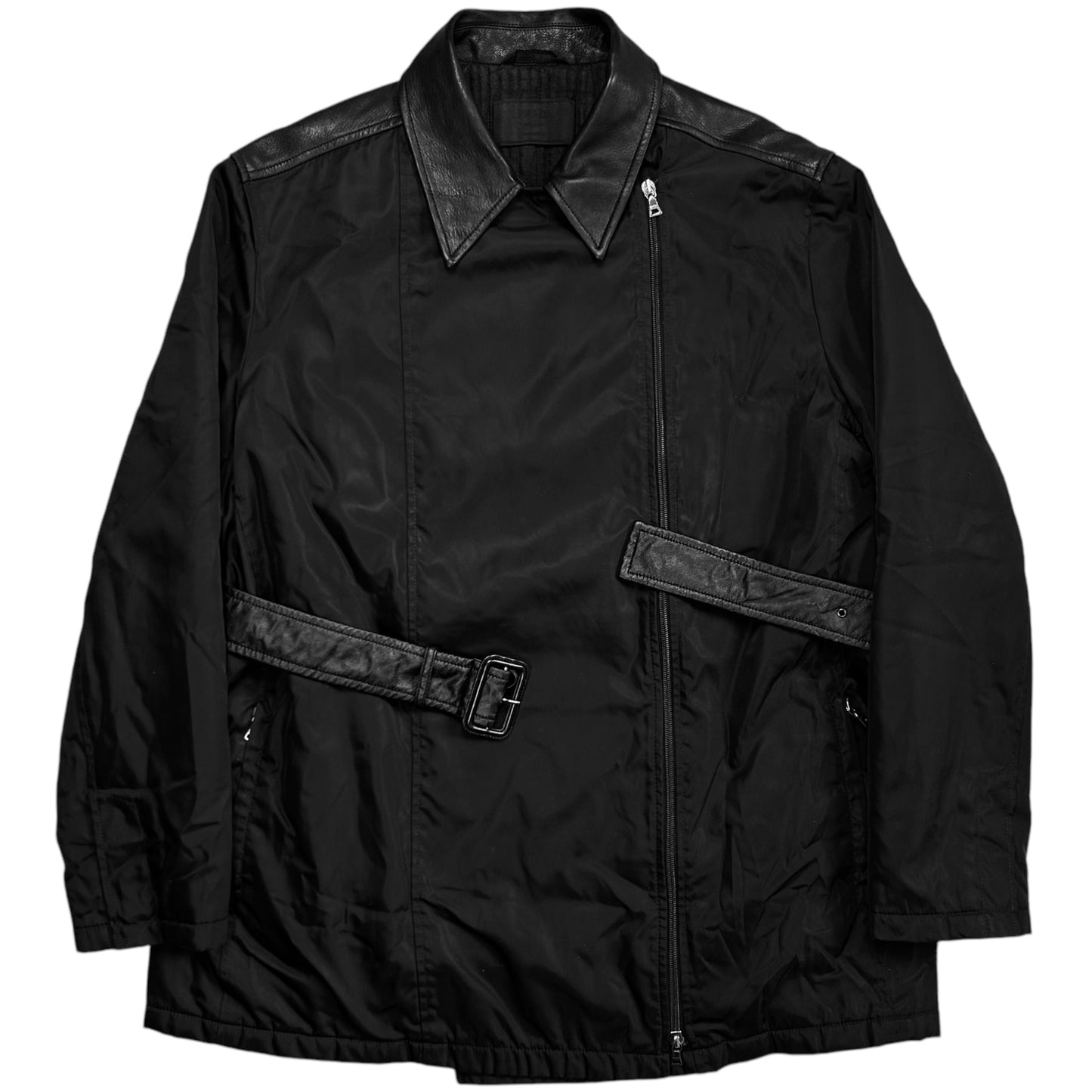 Prada Leather Applicated Moto Belt Jacket