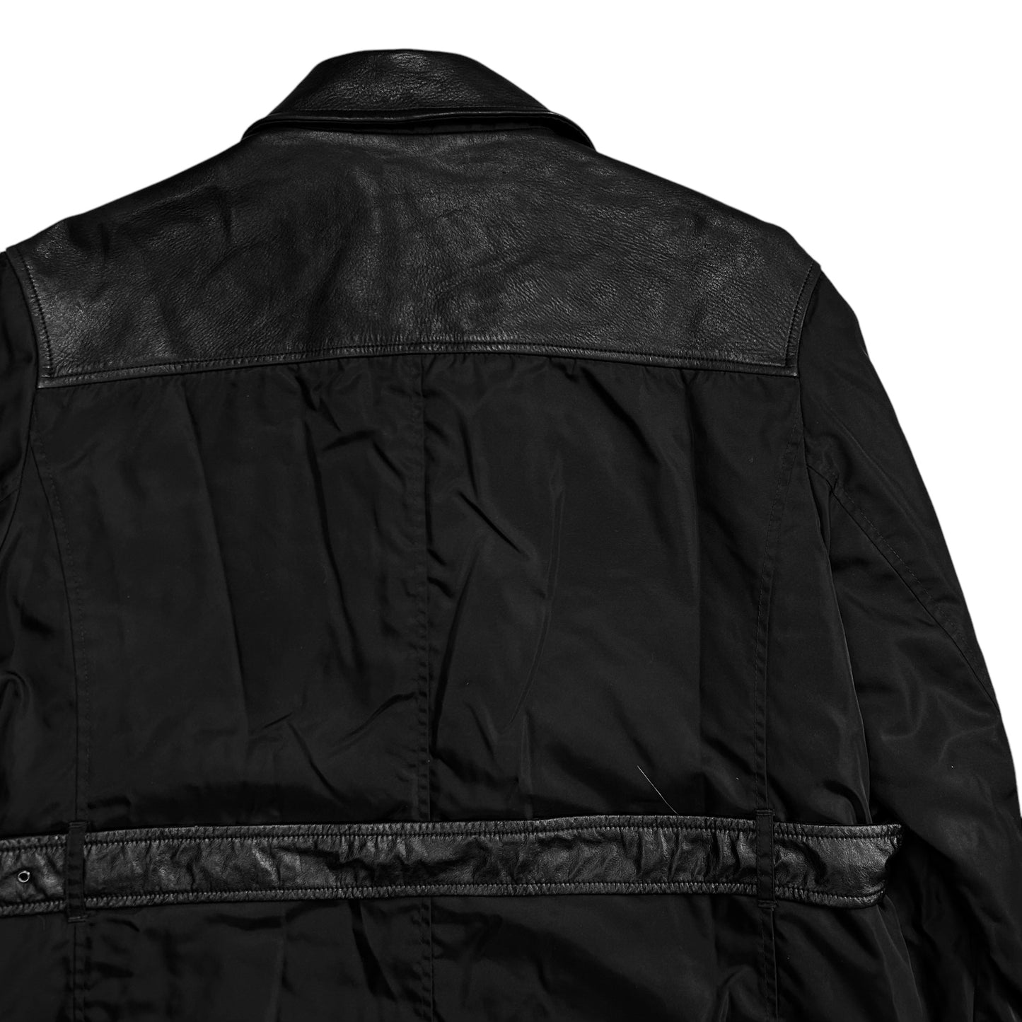 Prada Leather Applicated Moto Belt Jacket