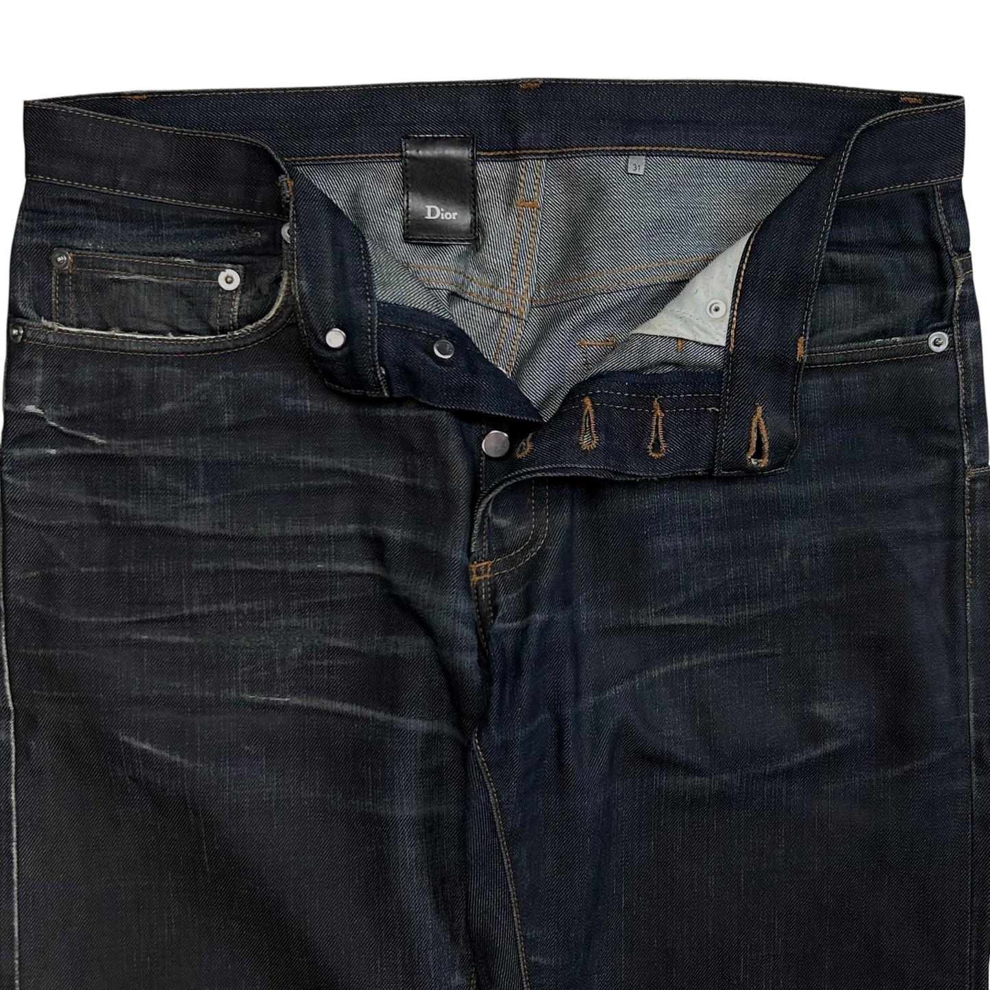 Dior Homme Dark Coated Whisker Straight Jeans - SS05