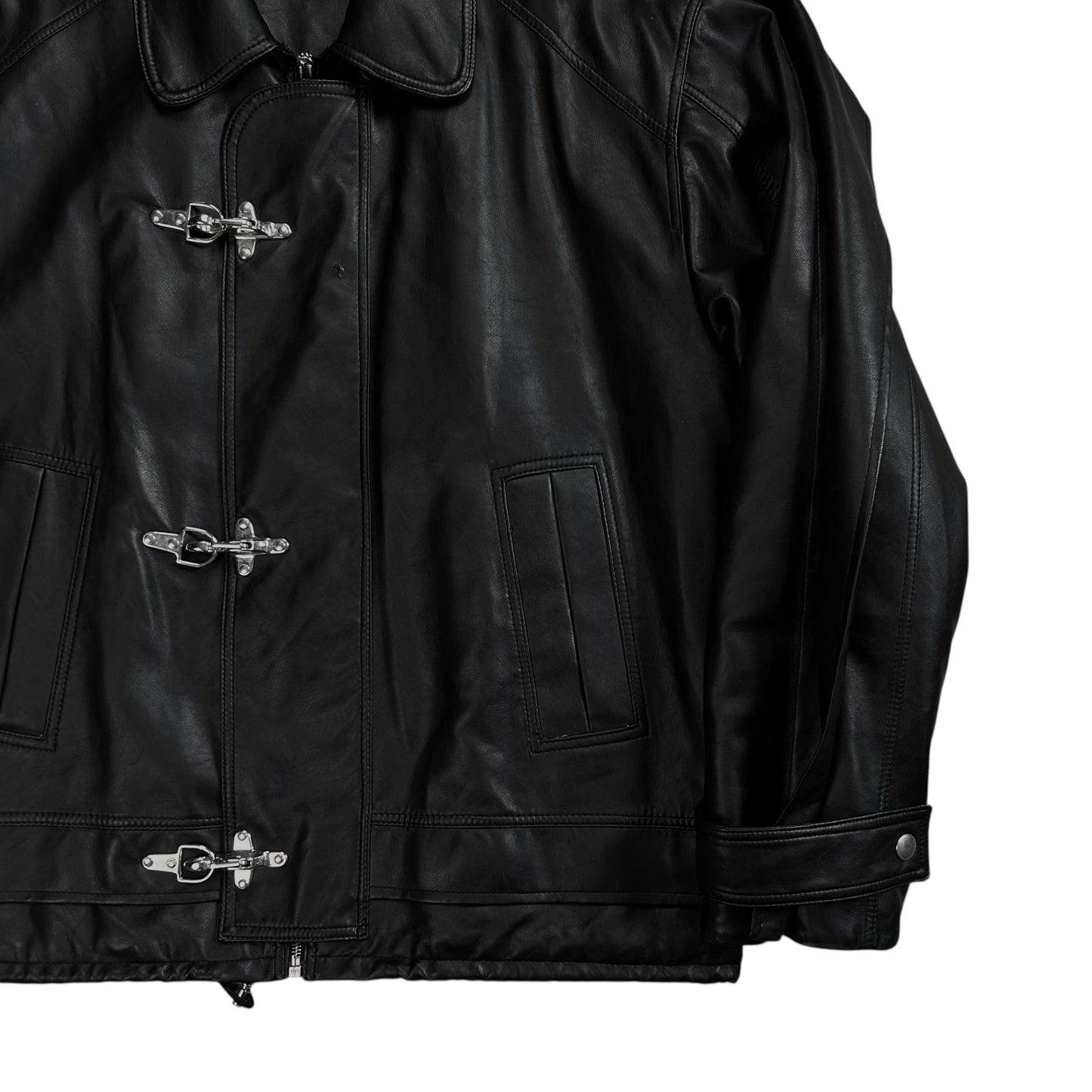 Y/Project Distorted Shoulder Fireman Buckle Faux Leather Jacket - AW20