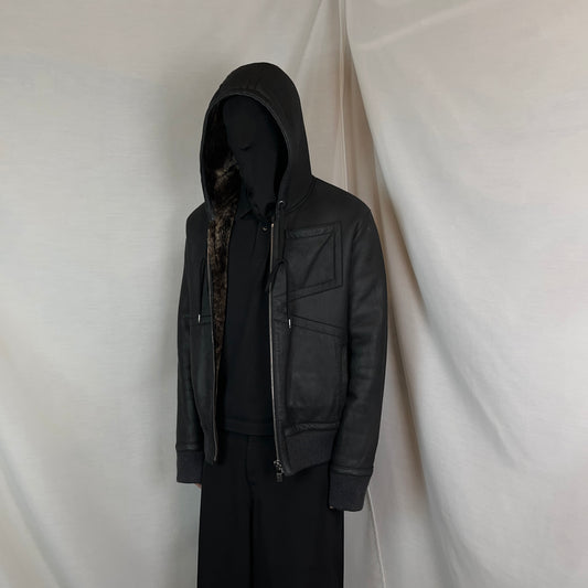 Dirk Bikkembergs Hooded Faux Fur Lined Leather Jacket - AW10