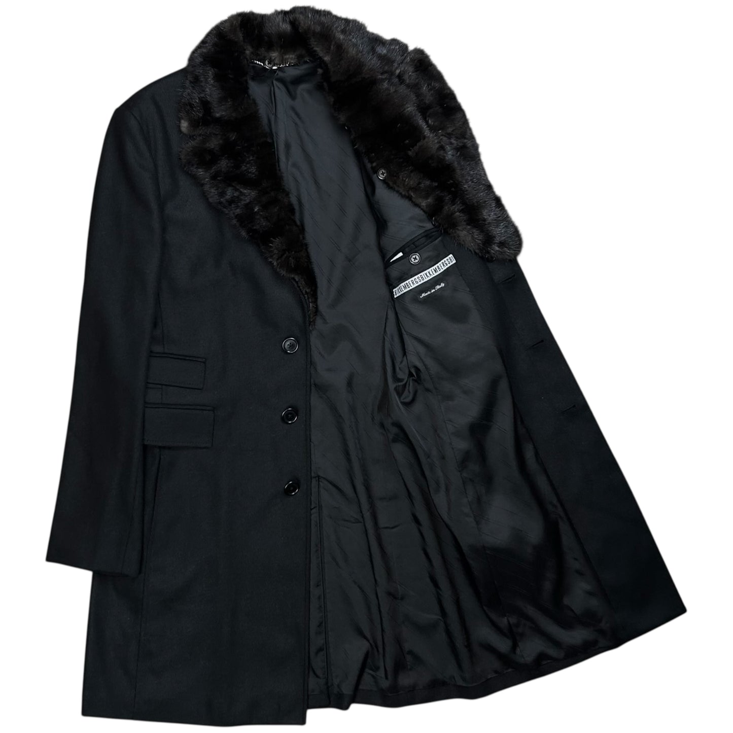 Dirk Bikkembergs Mink Fur Collar Wool Coat - AW08