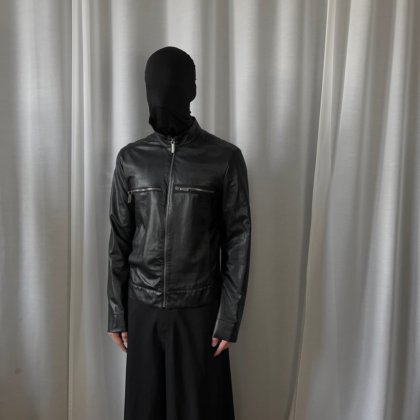 Dirk Bikkembergs Shadow Logo Leather Racer Jacket